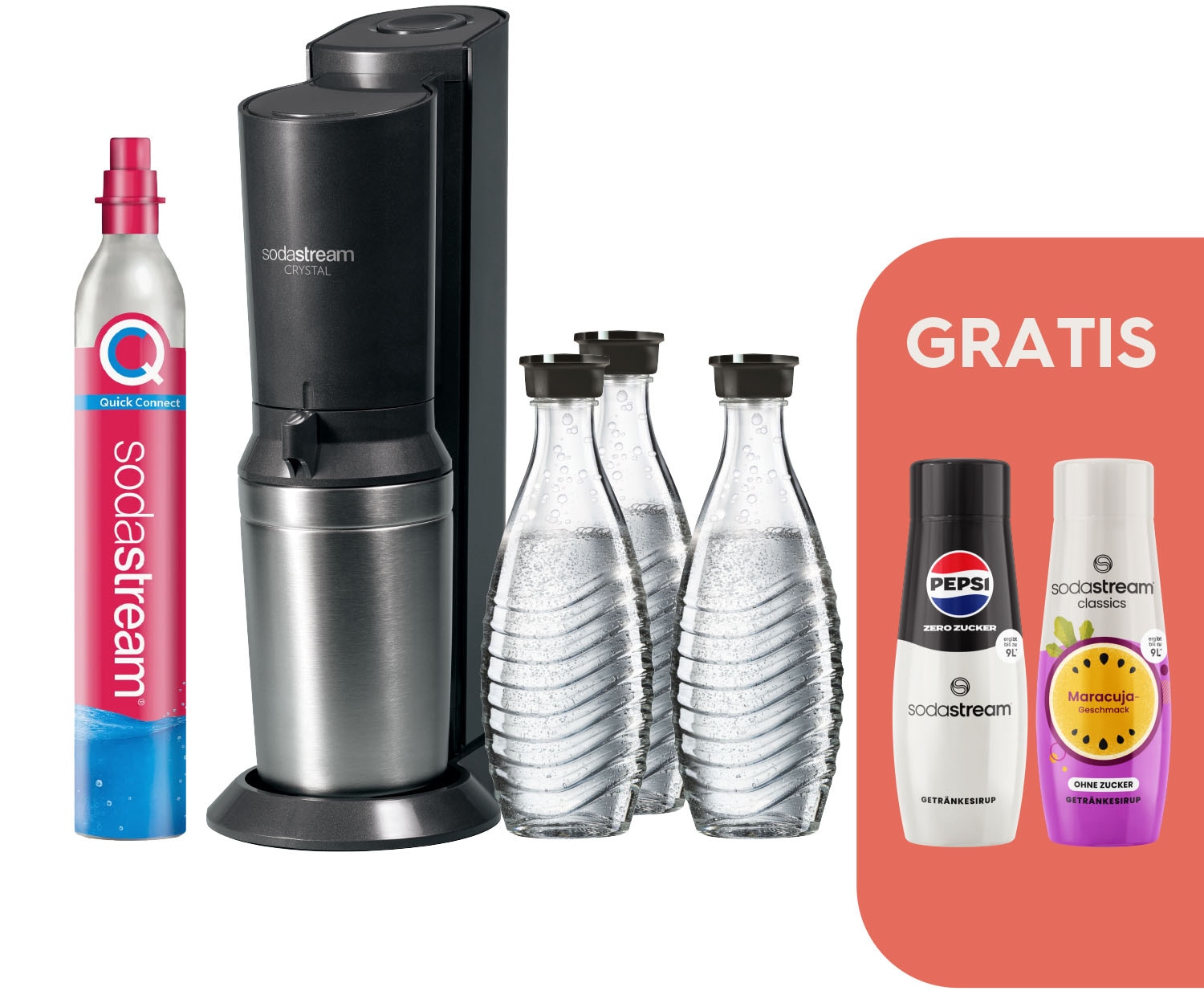 Wassersprudler »SodaStream CRYSTAL 3.0 mit 3 Glaskaraffen, 1 CO2-Zylinder und 2...