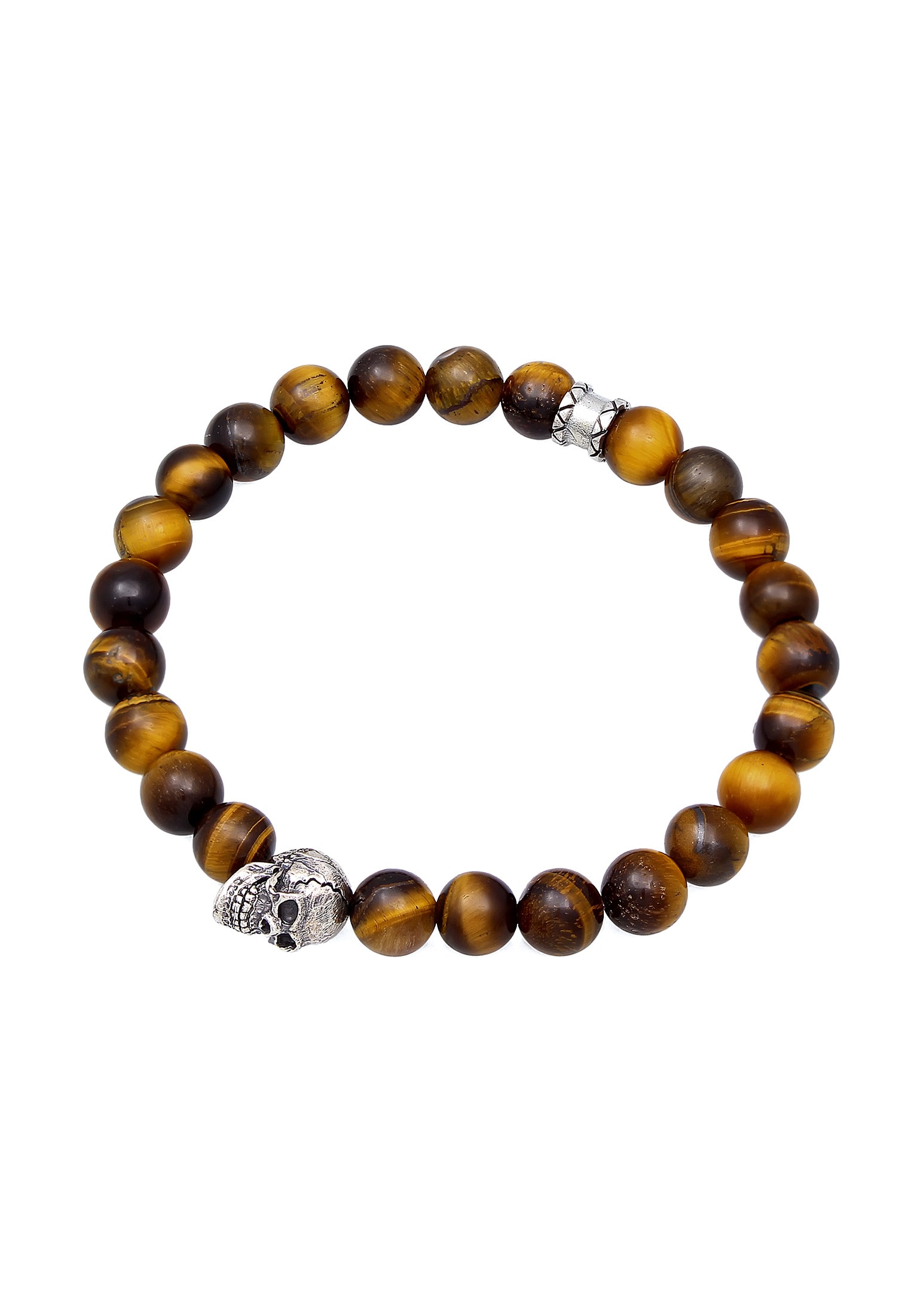 Kuzzoi Armband »Tigerauge Totenkopf Bead Steinarmband 925 Silber«