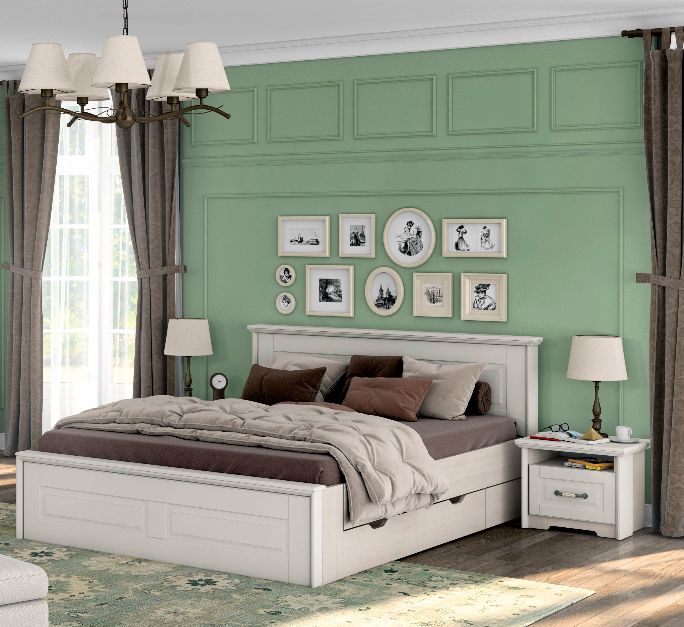 Home affaire Nachtkommode »Evergreen, Maße: B/T/H 56/42/45cm, Soft-Close-Funktion«, (1 offenes Fach und 1 Schublade mit dekoriertem Metallgriff), im klassischen Landhausstil,FSC-zertifiziert,hochwertige UV Lackierung