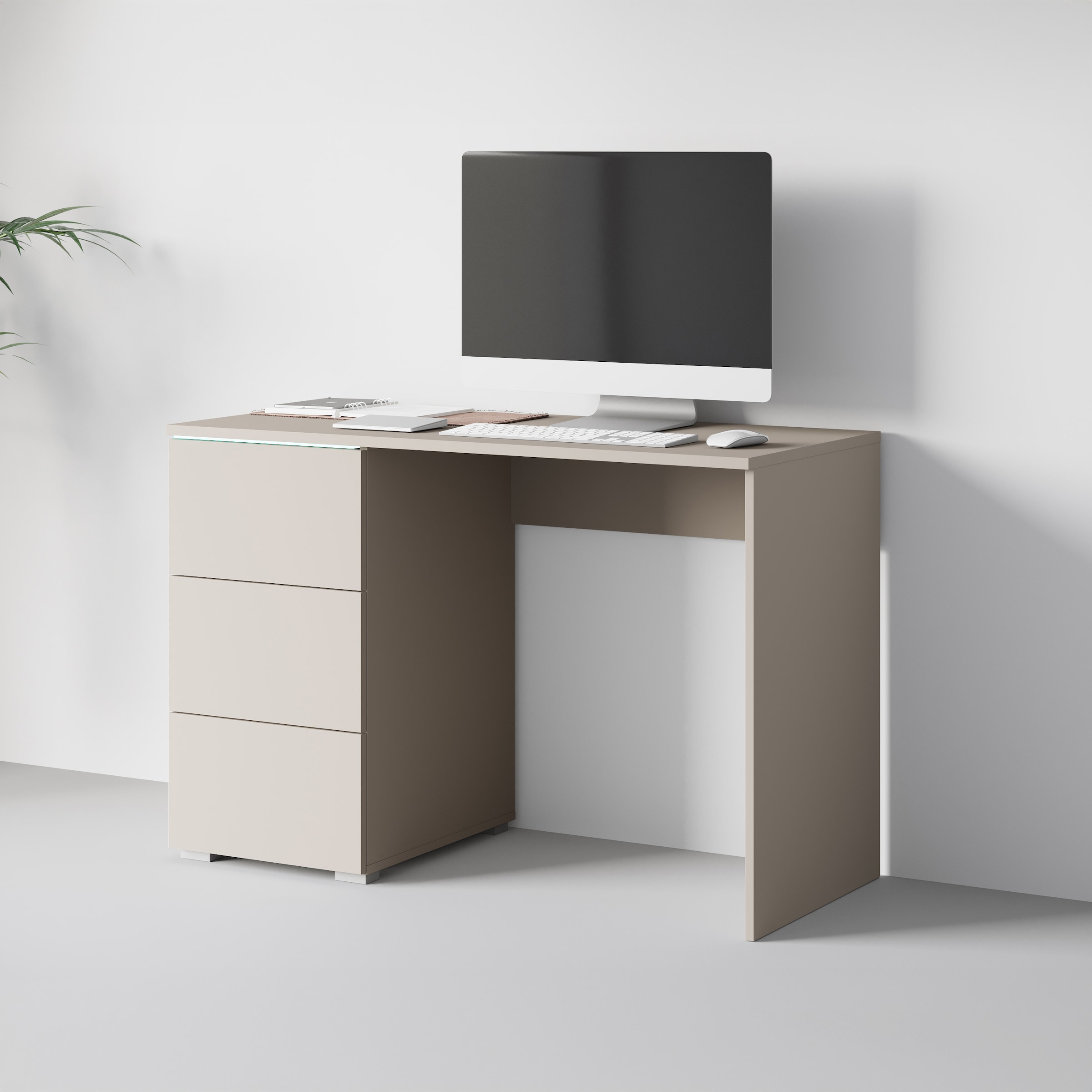 INOSIGN Schreibtisch »Vera«, (1 St.), Modernes Schreibtisch mit LED, Push-to-Open und 3 Schubladen.
