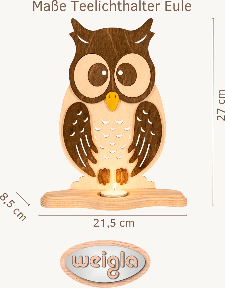 Weigla Teelichthalter »Eule aus Holz, für 1 Teelicht, NATUR-BRAUN«, Erzgebirge garantiert, Herbstdeko Innen, Tischschmuck Herbst