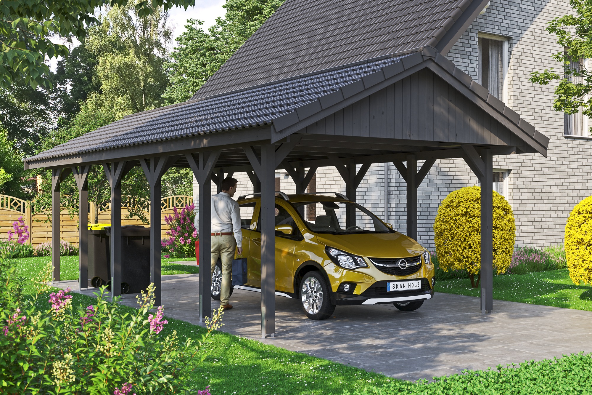 Skanholz Einzelcarport »Wallgau«, 340 cm, Schiefergrau, mit Dachlattung
