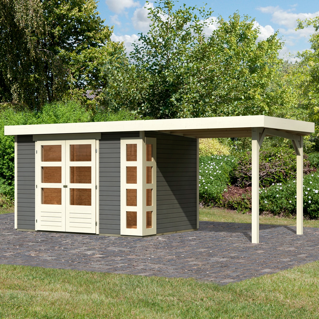 KARIBU Gartenhaus »Nordsee 4« terragrau-elfenbeinfarben-naturbelassen