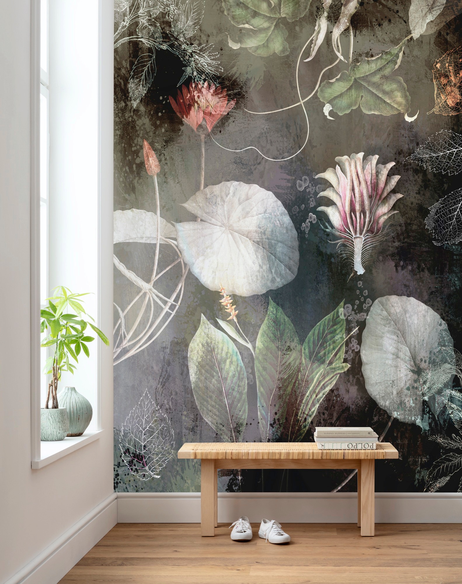 Komar Vliestapete »Digitaldruck Vlies - Night Flowers - Größe 200 x 280 cm«, bedruckt, Wohnzimmer, Schlafzimmer