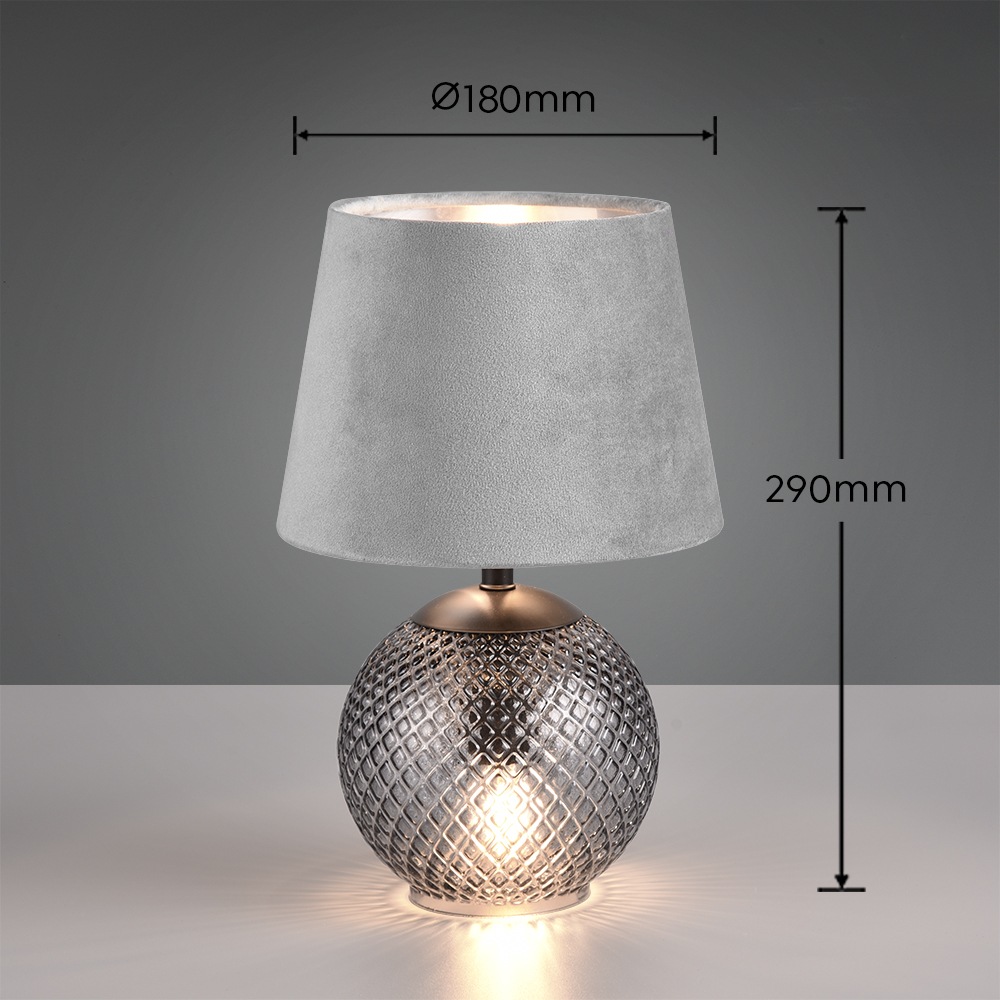 REALITY Leuchten Schreibtischlampe »JONNA, Tischlampe mit beleuchtetem Glasfuß und Samt Schirm exkl 2xE14«, 2 flammig, Leuchtmittel E14 | Leuchtmittel wechselbar, Leuchtmittel wechselbar max 10W, Schnurschalter Höhe 29cm Ø 18cm