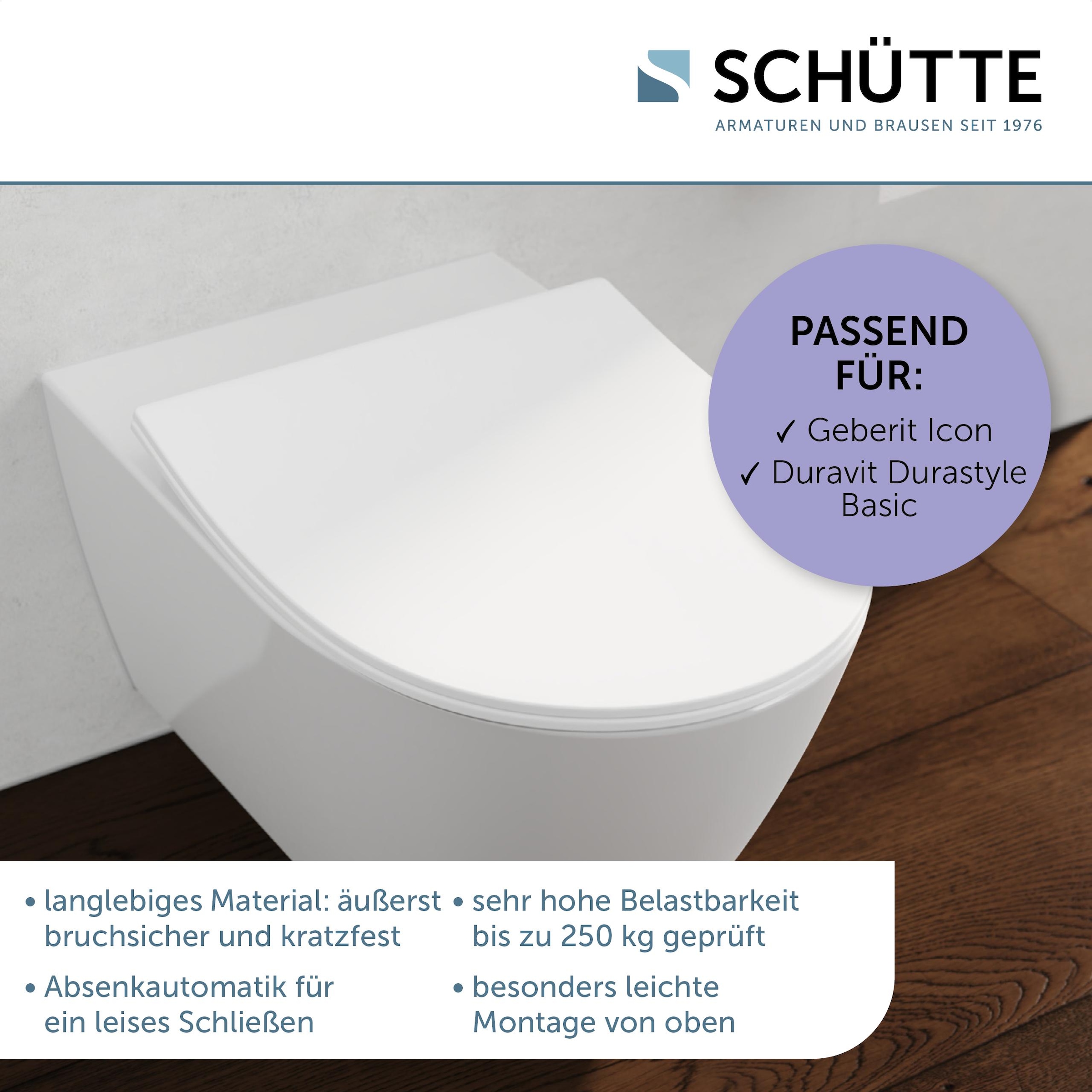 Schütte WC-Sitz »Duroplast, WHITE D-Form PRO 6«, (WC-Sitz, Befestigungsmaterial, Montageanleitung), mit Absenkautomatik und Schnellverschluss