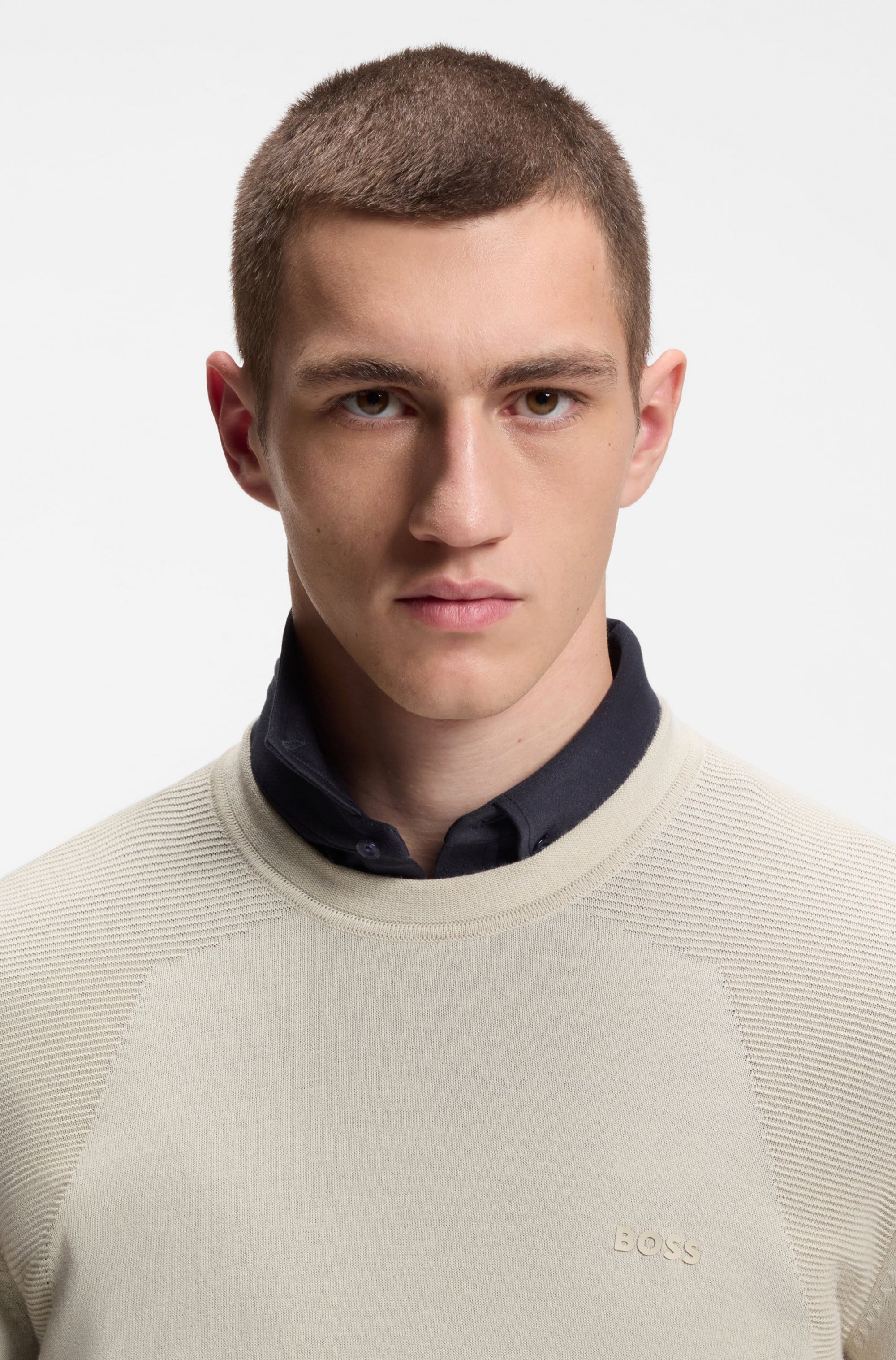 BOSS GREEN Strickpullover Rundhalsauswschnitt, Regular Fit, Struktur-Strick