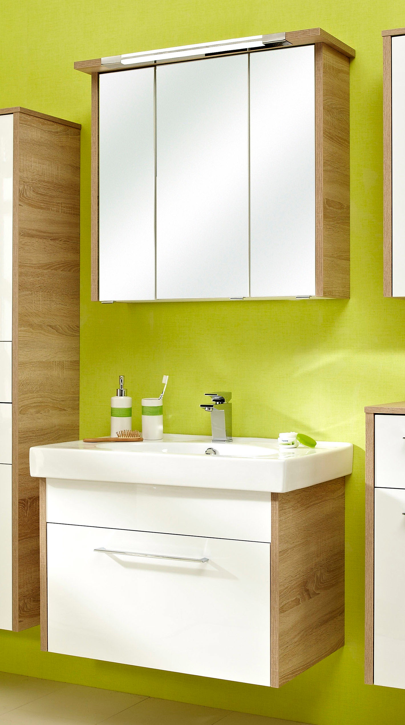 Saphir Badmöbel-Set »Quickset 382 2-teilig Keramik-Waschtisch mit LED-Spieg günstig online kaufen