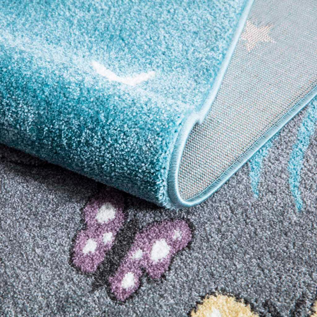 Carpet City Kinderteppich »ANIME916«, rechteckig, 11 mm Höhe, Kinderzimmer Teppich Modern mit Mond, Blumen, Wolken, Creme, Multi