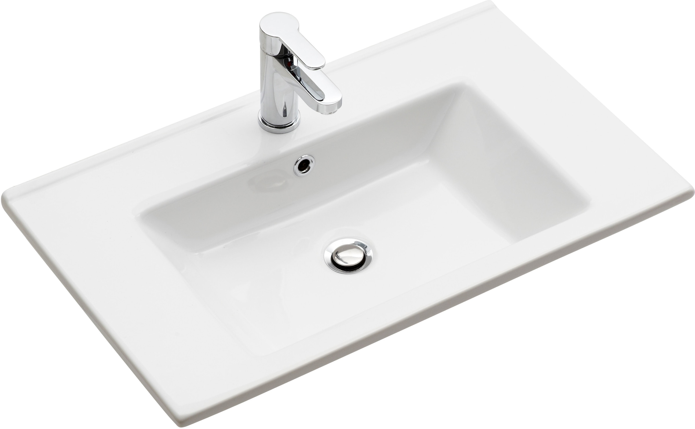 Saphir Badmöbel-Set »Quickset 3-teilig, Keramik-Waschtisch und LED-Spiegelschrank«, (5 St.), mit Midischrank, 2 Türen, 1 Nische, 2 Schubladen, inkl. Türdämpfer
