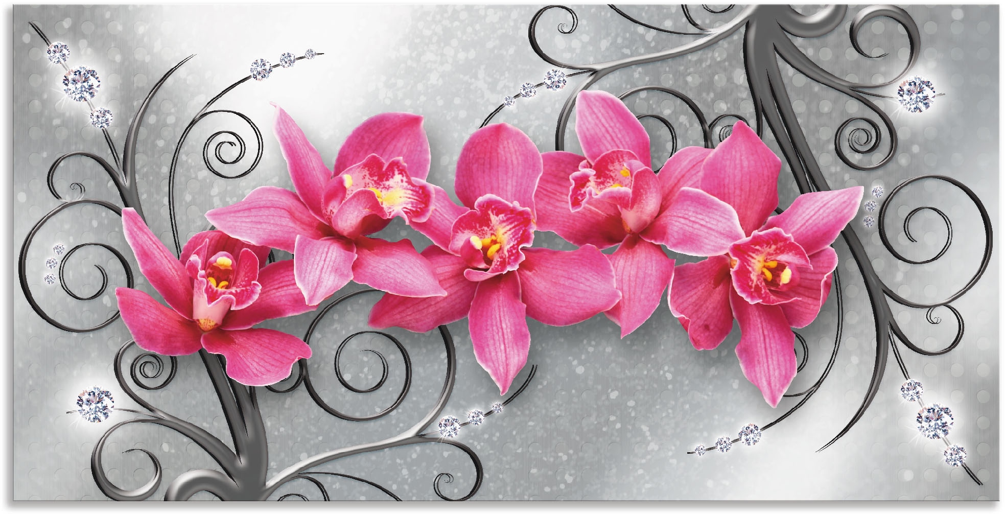 St.), Größen kaufen Orchideen versch. in Raten oder als Leinwandbild, »rosa Ornamenten«, Artland (1 Poster Wandbild auf Wandaufkleber Blumenbilder, auf Alubild,