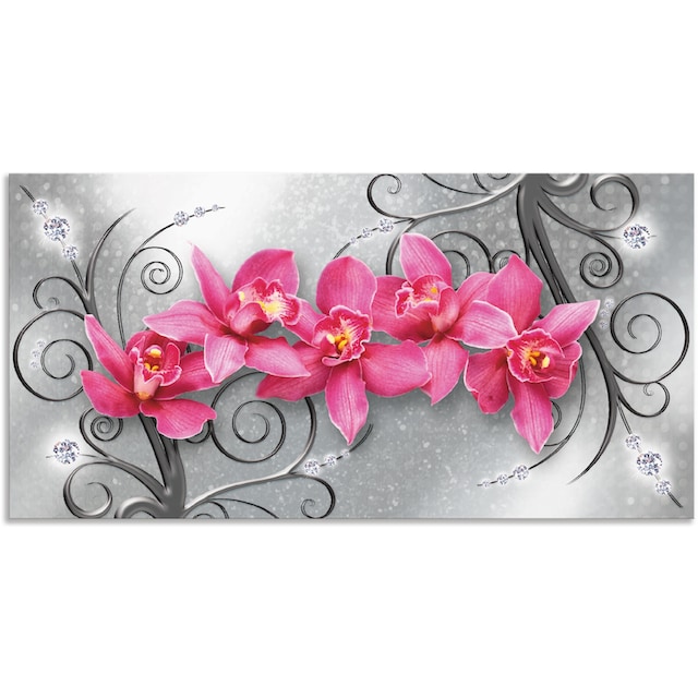Artland Wandbild »rosa Orchideen auf Ornamenten«, Blumenbilder, (1 St.),  als Alubild, Leinwandbild, Wandaufkleber oder Poster in versch. Größen auf  Raten kaufen