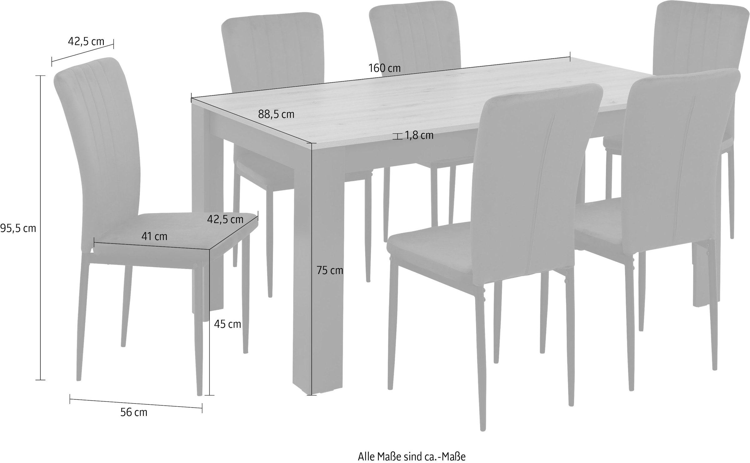 Home affaire Essgruppe »Bergamo«, (Set, 7 tlg.), 7-teilige Tischgruppe mit  modernem Esszimmerstuhl und Esstisch online bestellen