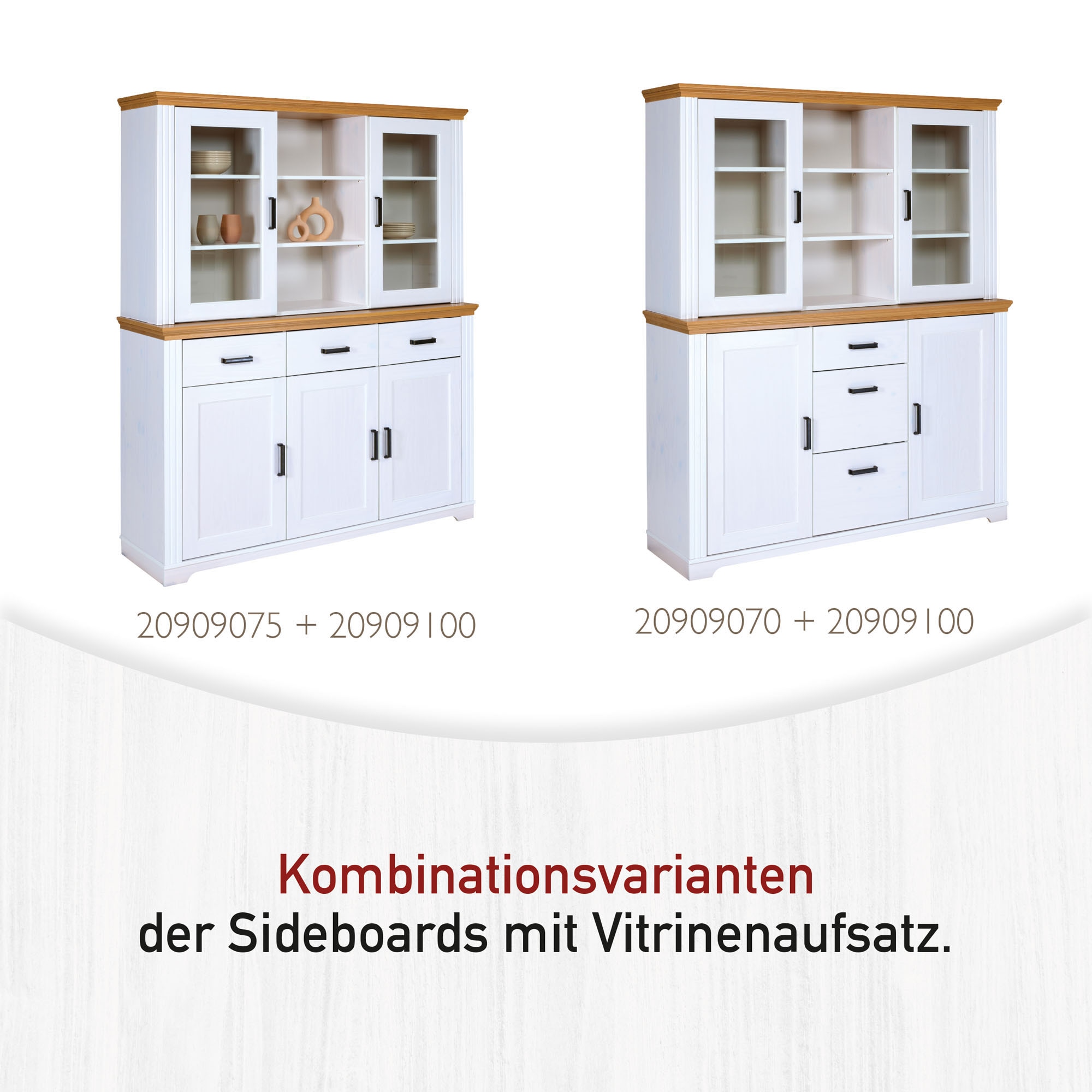 Inter Link Vitrinenaufsatz »Maluno« 1 Stk. tlg. Kiefer Massiv, Soft-Close, Stauraum, BxTxH: ca. 166,4 x 41,3 x 95 cm