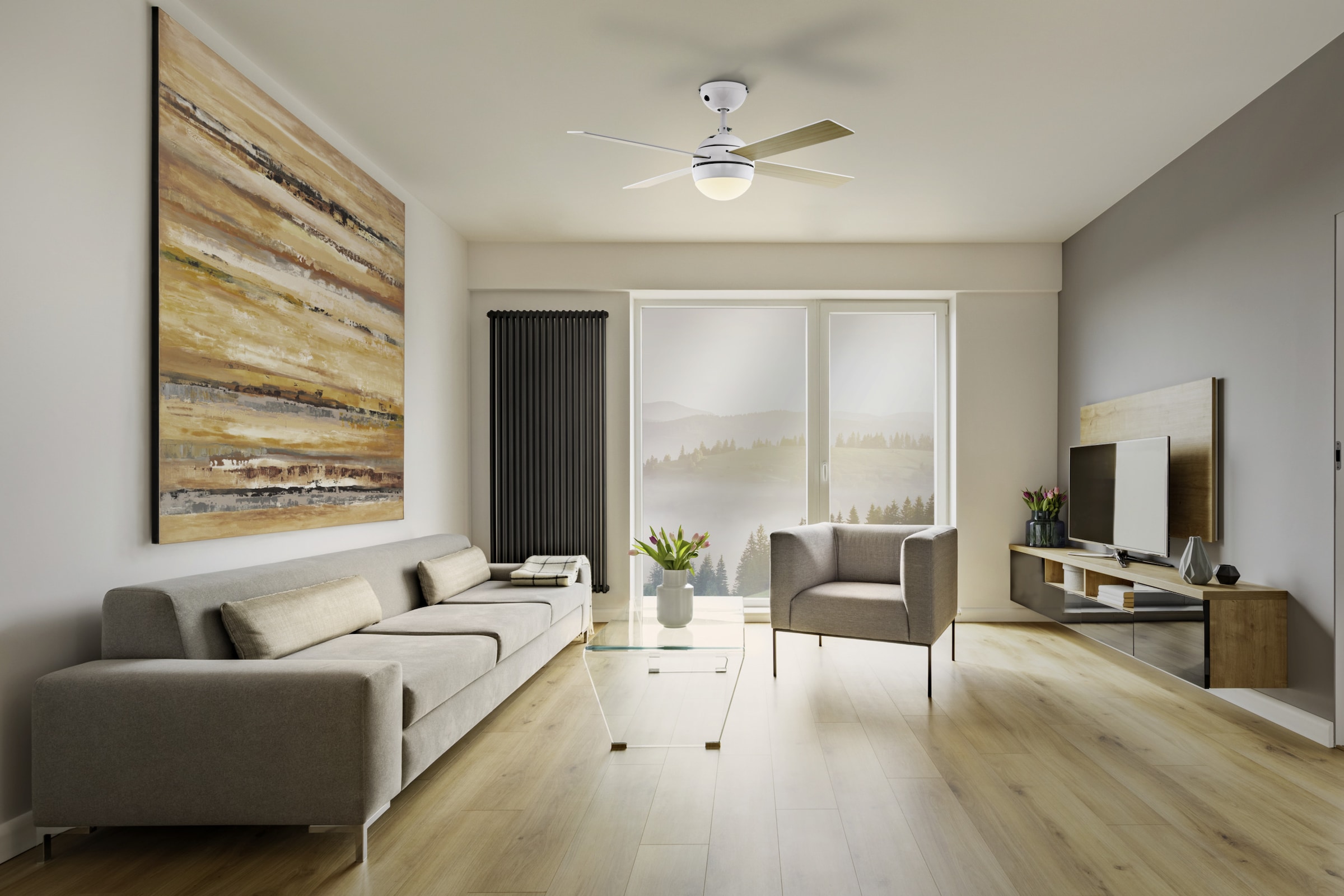 EGLO LED Deckenleuchte »LOSCIALE« E27 1 Stk. Warmweiß Ventilator mit Beleuchtung - E27 - 3 Geschwindigkeiten - 4 Flügel