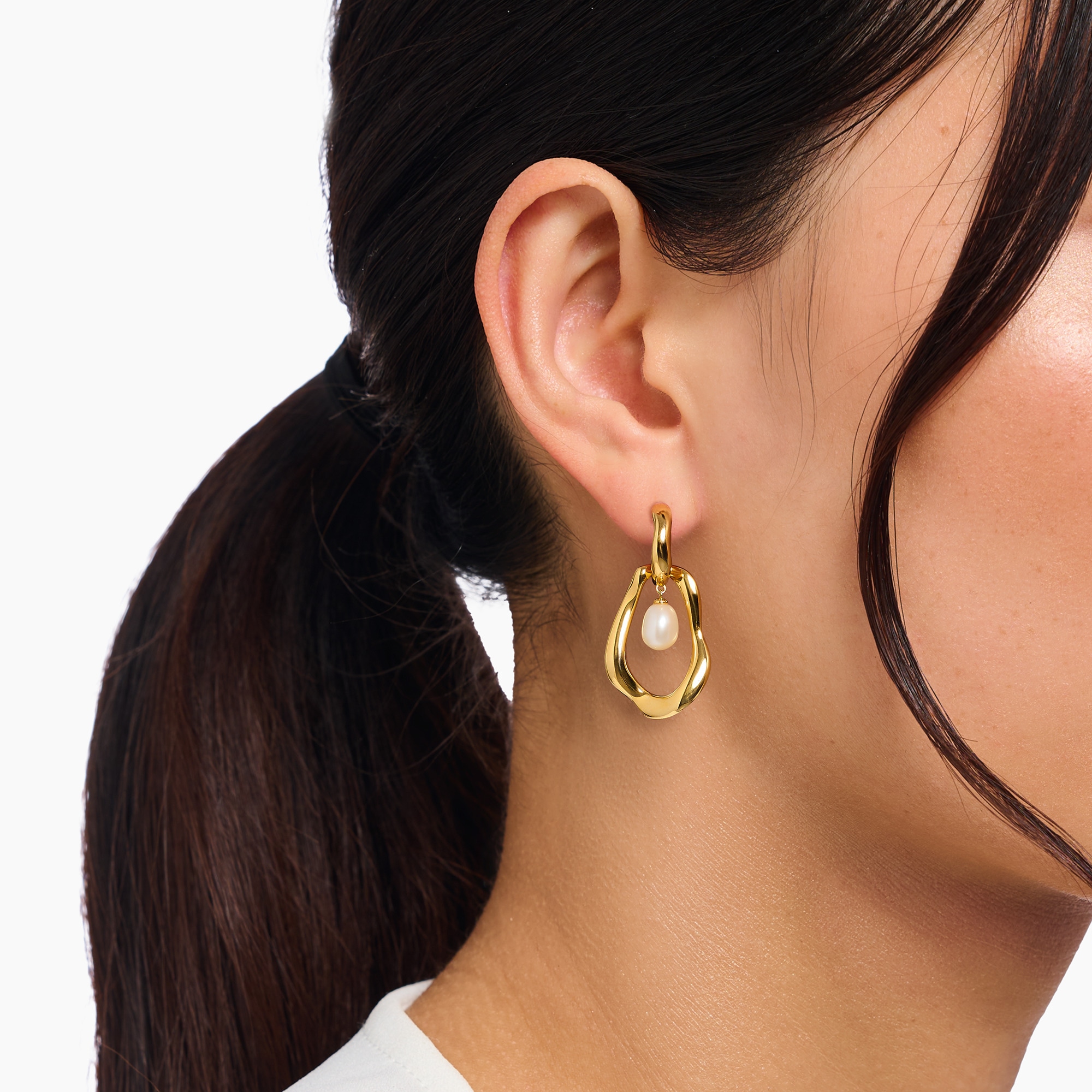 THOMAS SABO Paar Creolen »Natural Beauty Statement-Creolen mit Anhänger, Bold Elegance«, mit Süßwasserzuchtperle