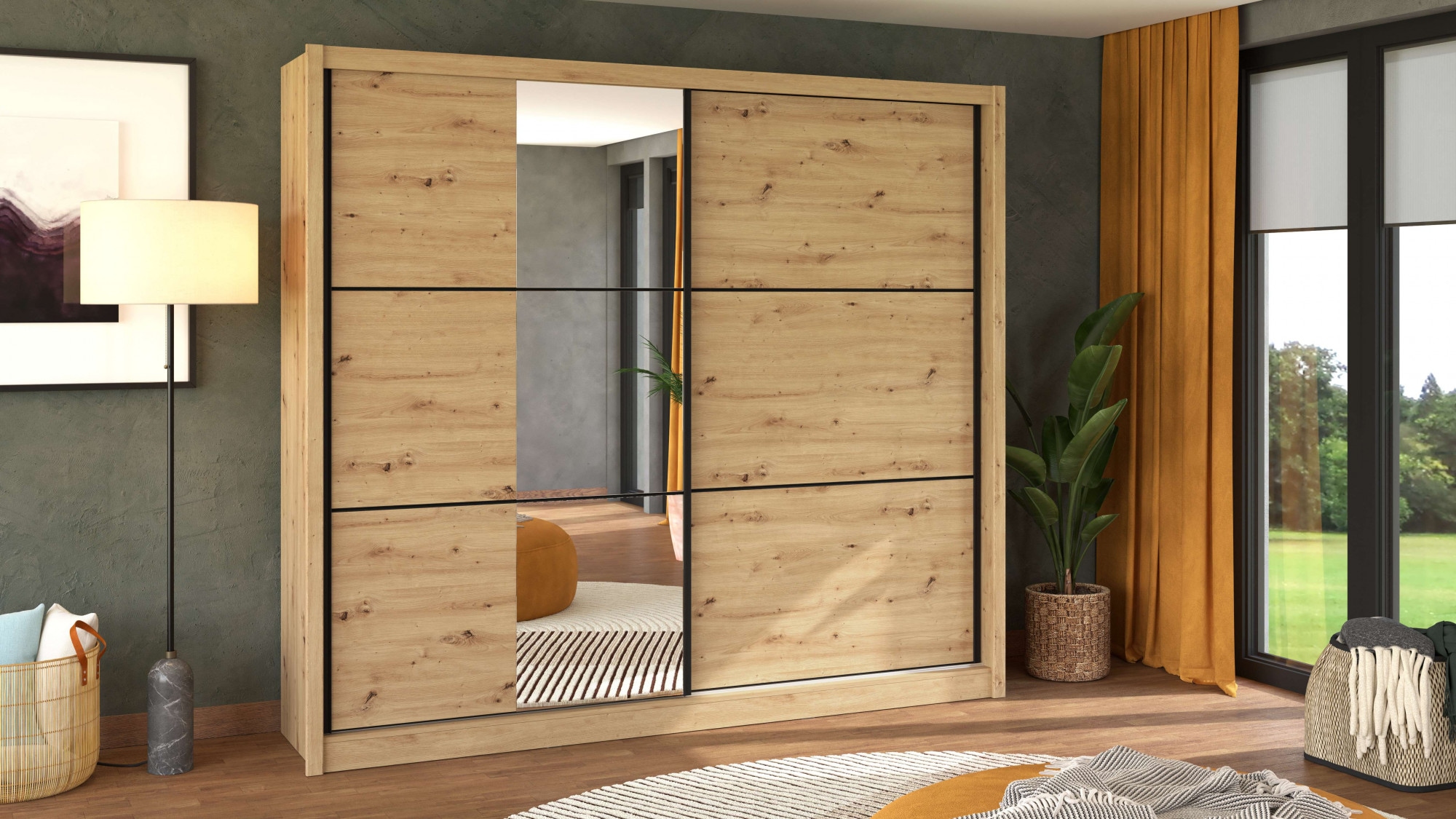 INOSIGN Schwebetürenschrank »Navara Kleiderschrank mit Spiegel Wäscheschrank Garderobe«, Kleiderschrank mit Spiegel, FSC®-zertifiziert, 242,5x215,5x61cm