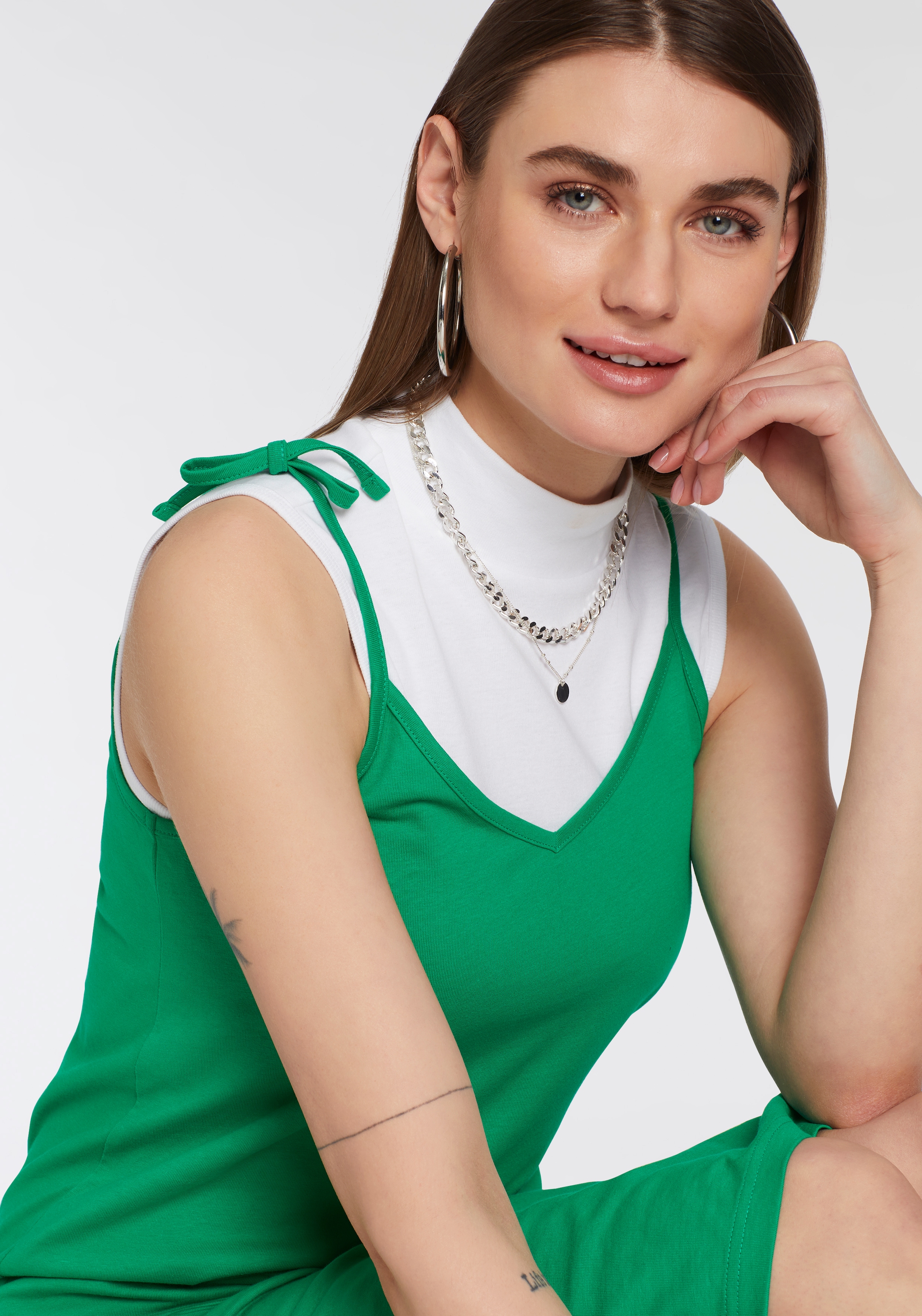 OTTO products Jerseykleid »GOTS zertifiziert -CIRCULAR COLLECTION« in Midi-Länge,  elegant,  aus 100% Baumwolle,  mit Spaghettiträgern