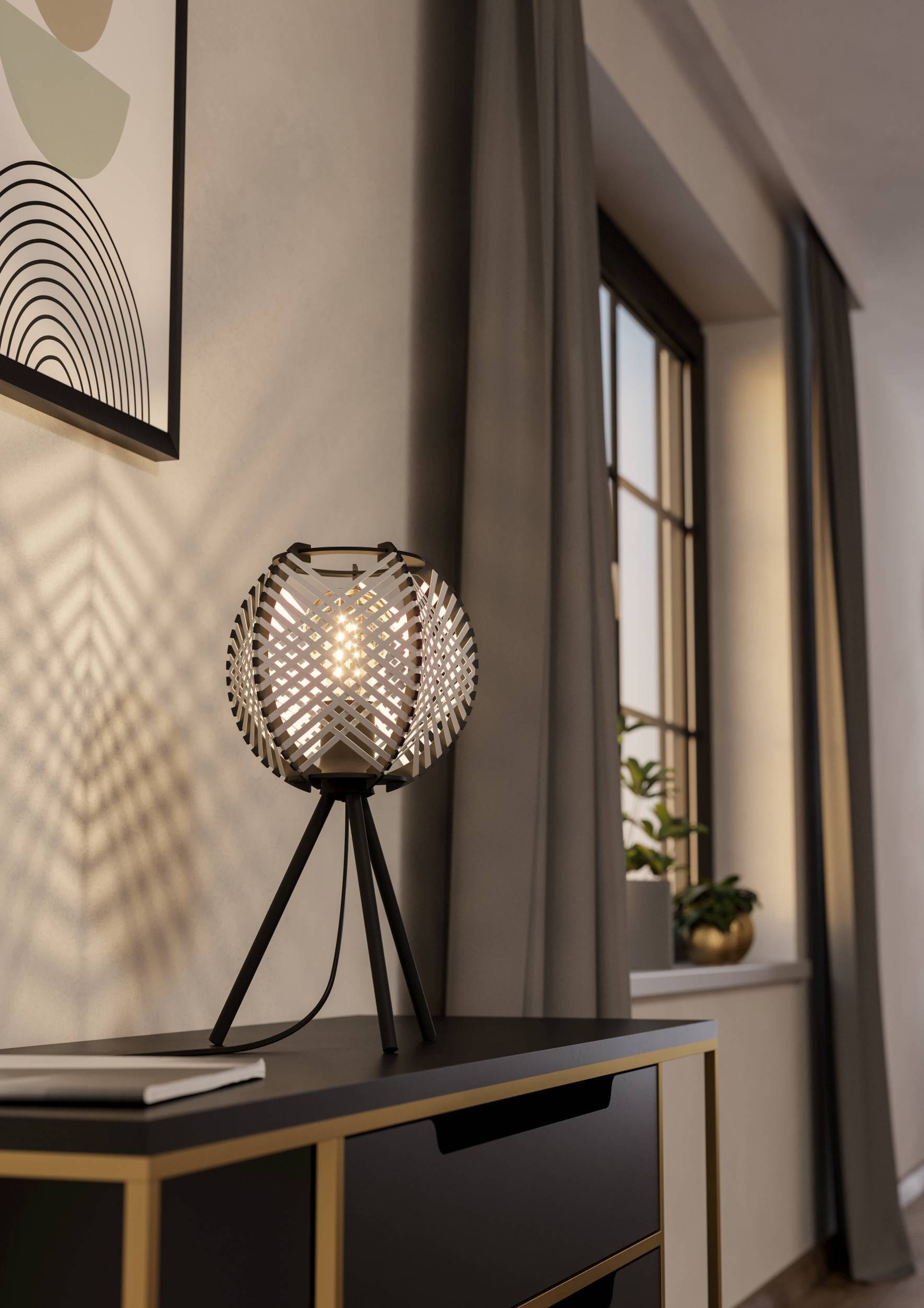 EGLO Tischleuchte »Waverton Tischampe, Nachttischlampe, Metall, Holz, Textil in Weiß, E27« E27 1 Stk.