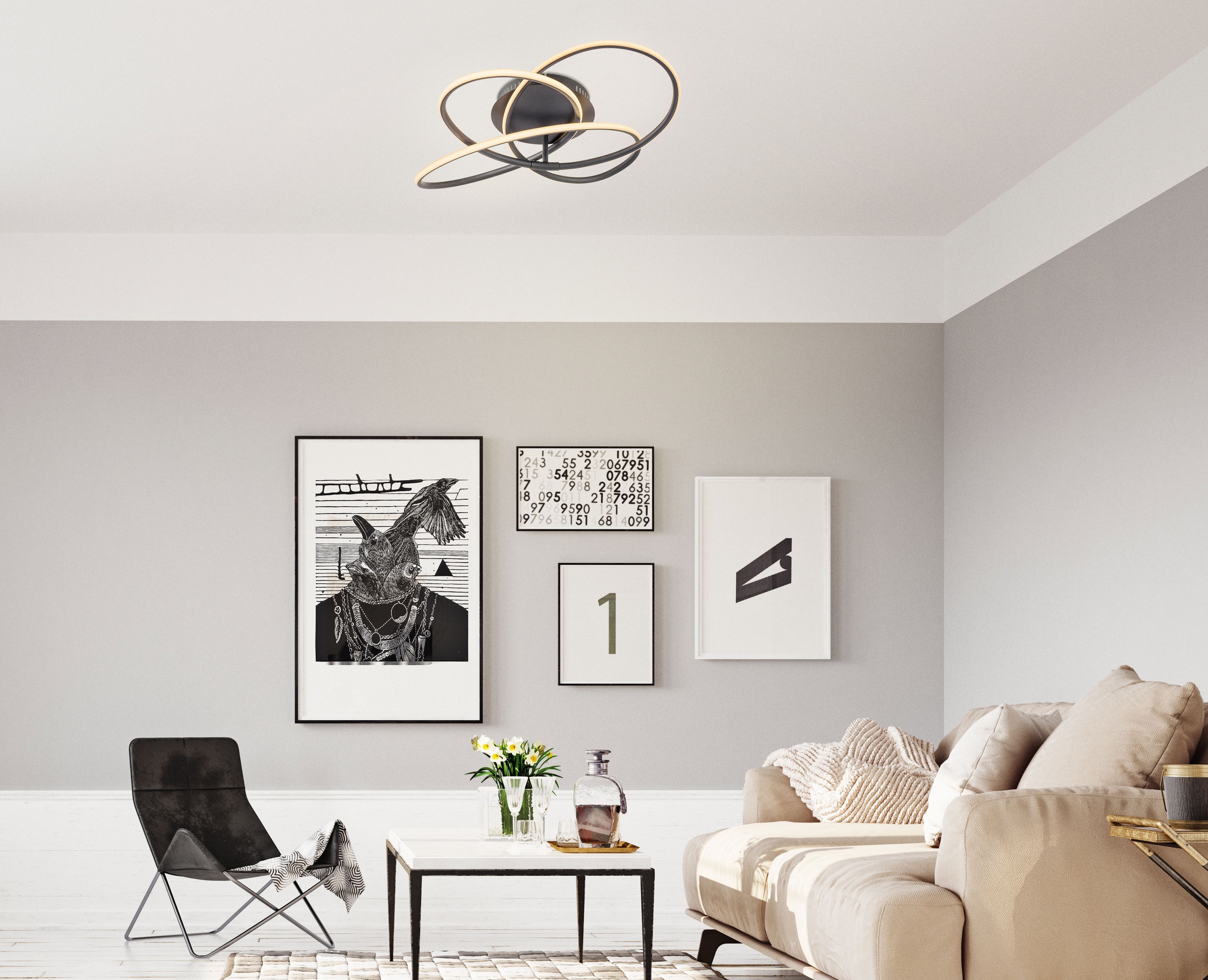 GLOBO LIGHTING LED Deckenleuchte »PANDA«, Leuchtmittel LED-Modul | LED fest integriert, Deckenlampe/Wohnzimmer/Schlafzimmer/modern