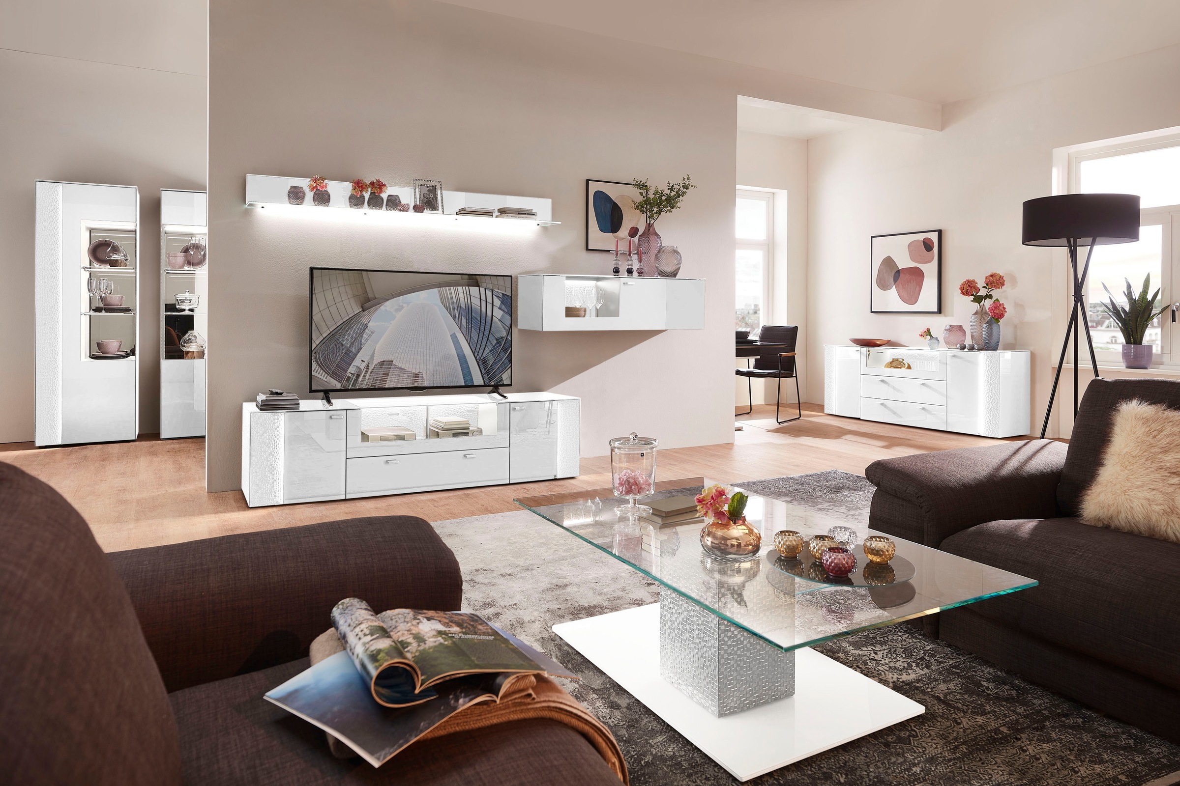 LEONARDO Sideboard »AUREA«, mit Pailletten-Akzent, wahlweise mit Beleuchtung