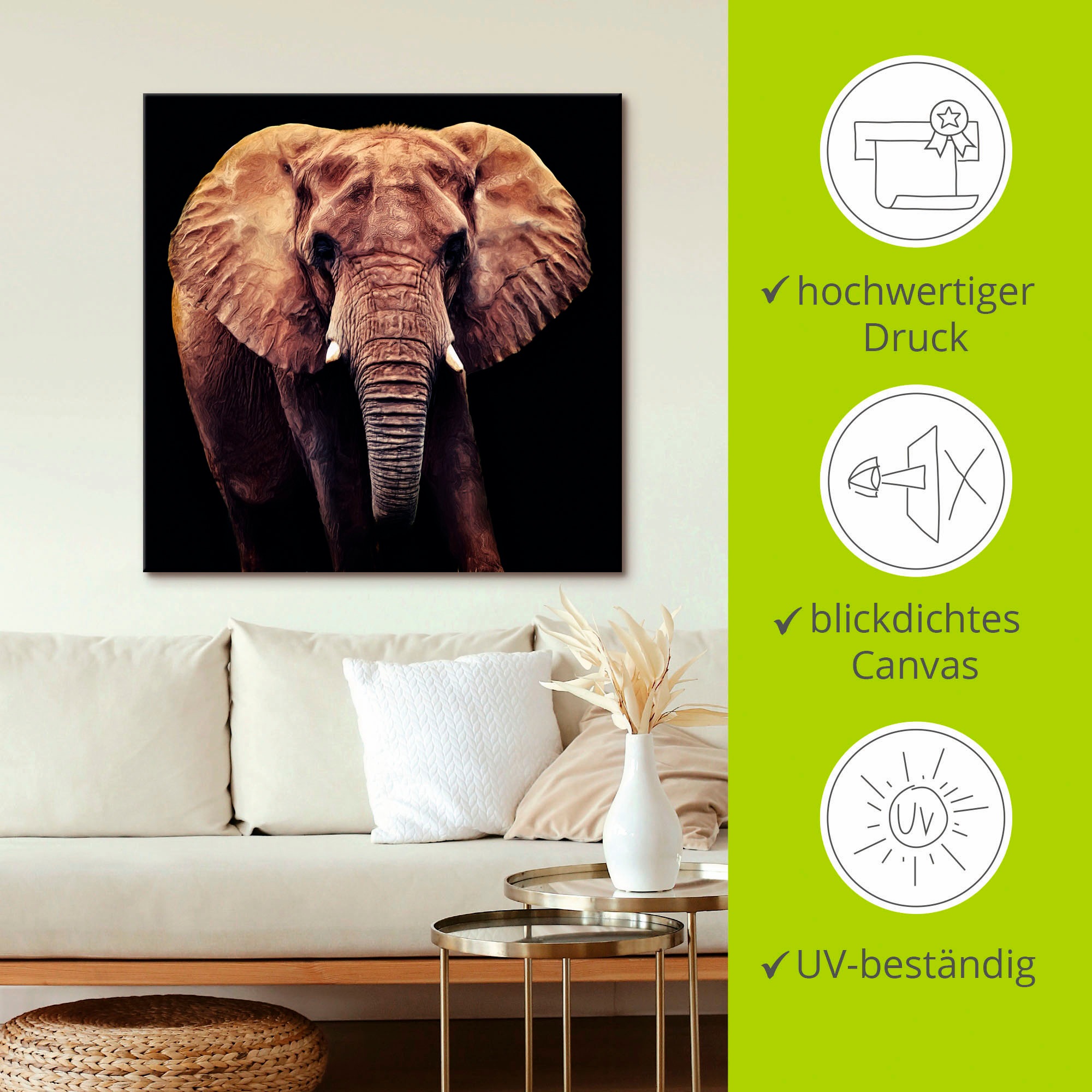 Artland Leinwandbild »Elefant«, Wildtiere, (1 St.), auf Keilrahmen gespannt