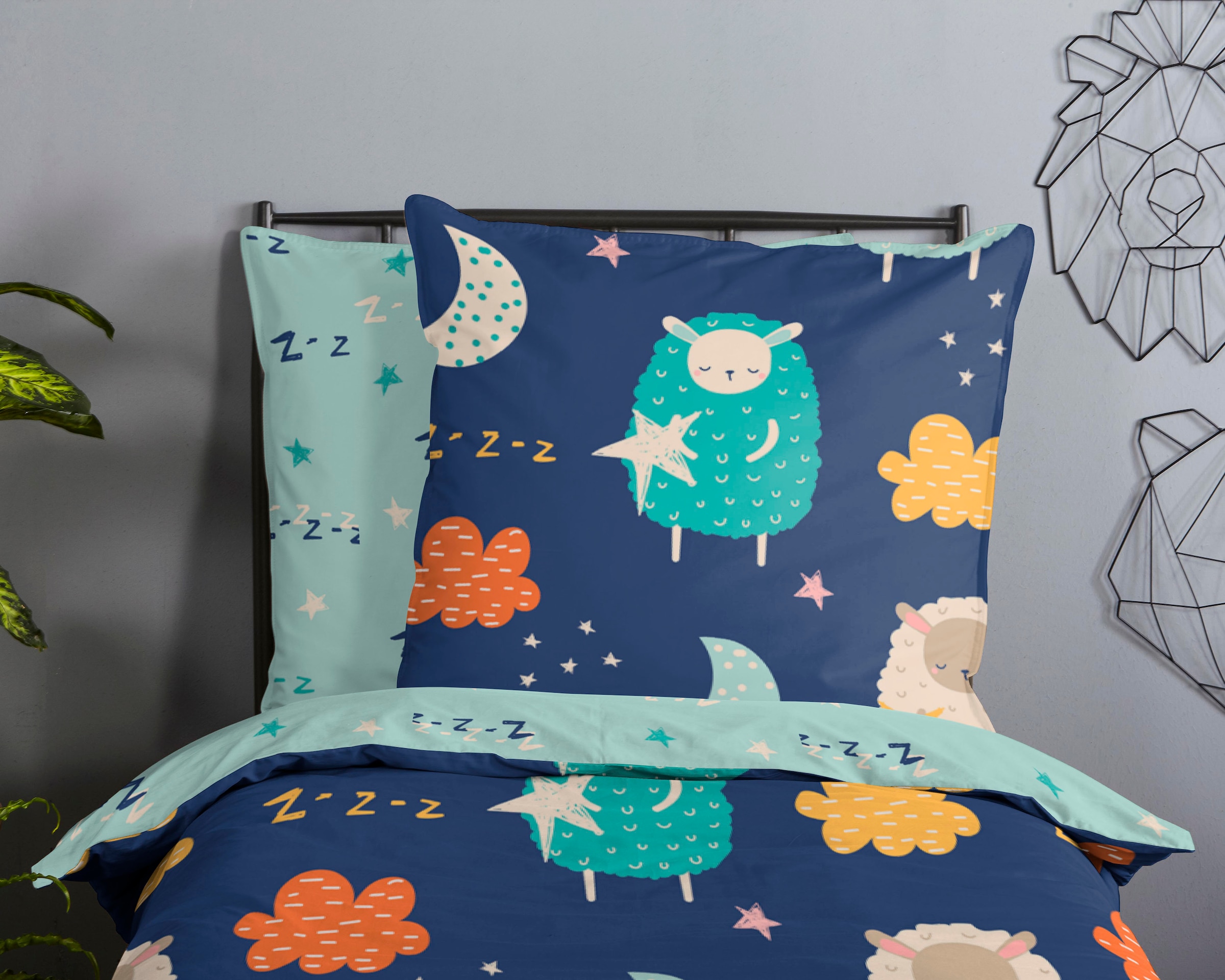 good morning Kinderbettwäsche »Sheep Sleep«, Baumwolle, 135x200, Reißverschluss, Wendeoptik, Kind, Schafe, Blau