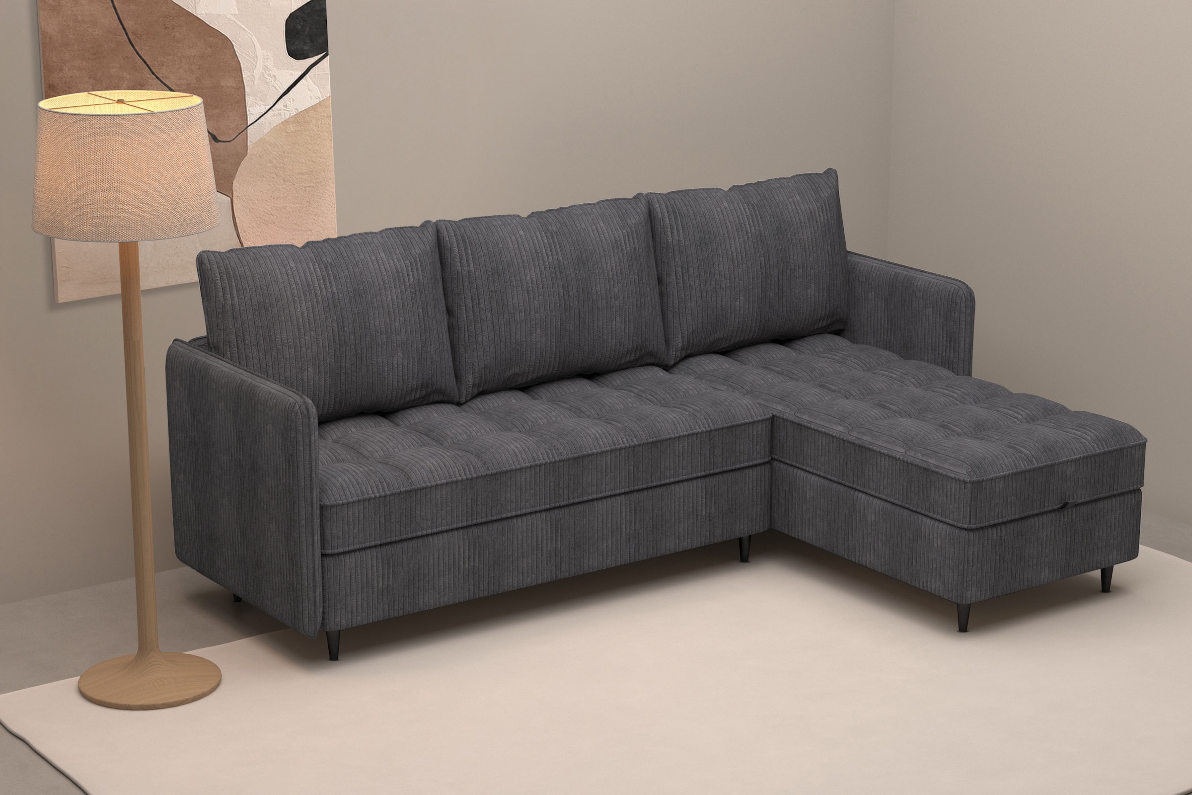 Dorel Home Ecksofa »LINDHUS, Cord, L-Form, Breite 194cm, verschiedene Stellvarianten« Recamiere, Stauraum, Modulsofa