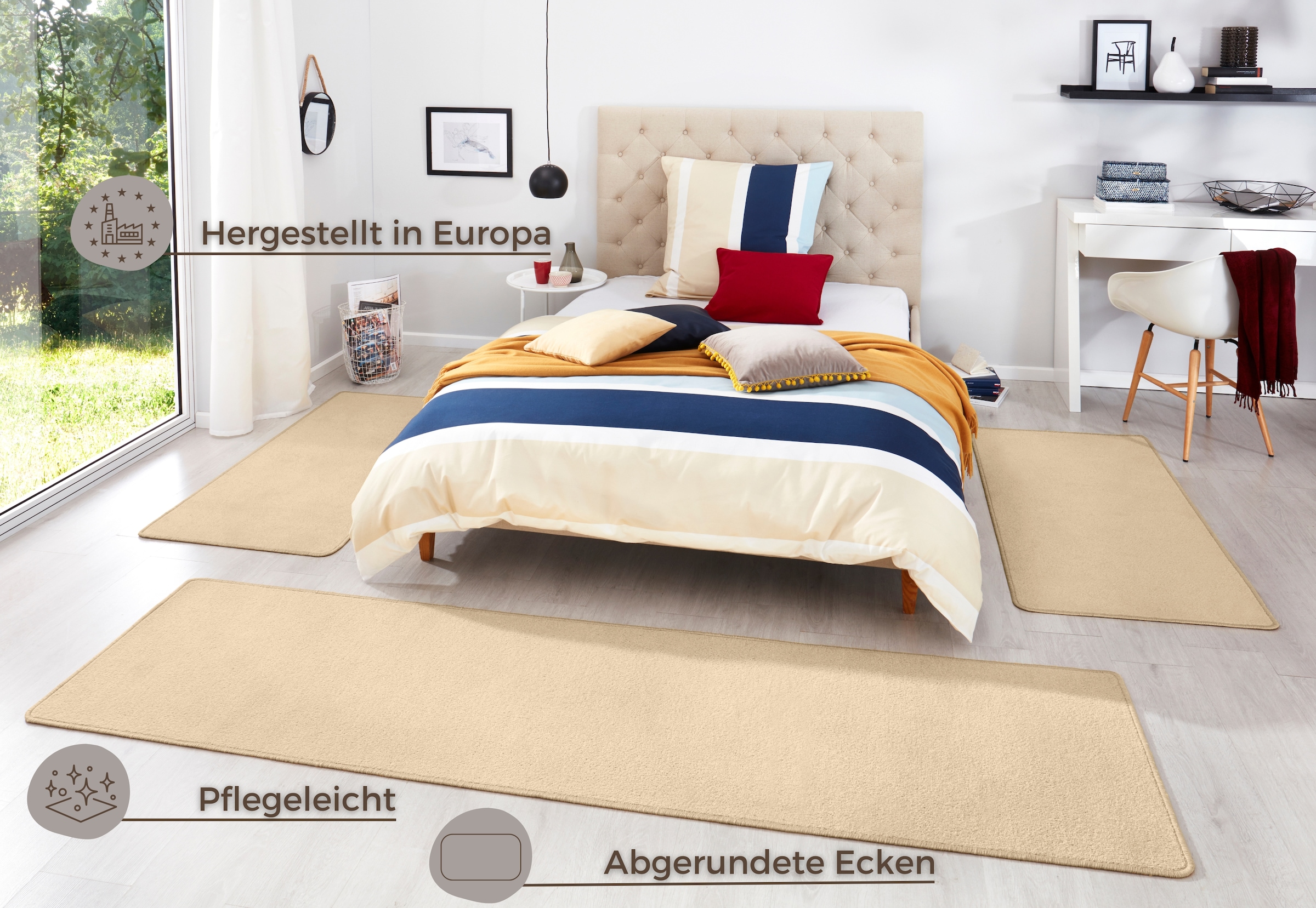 HANSE Home Bettumrandung »Fancy«, (3 tlg.), Unifarben, Bettvorleger, 3-teiliges Läufer-Set fürs Schlafzimmer