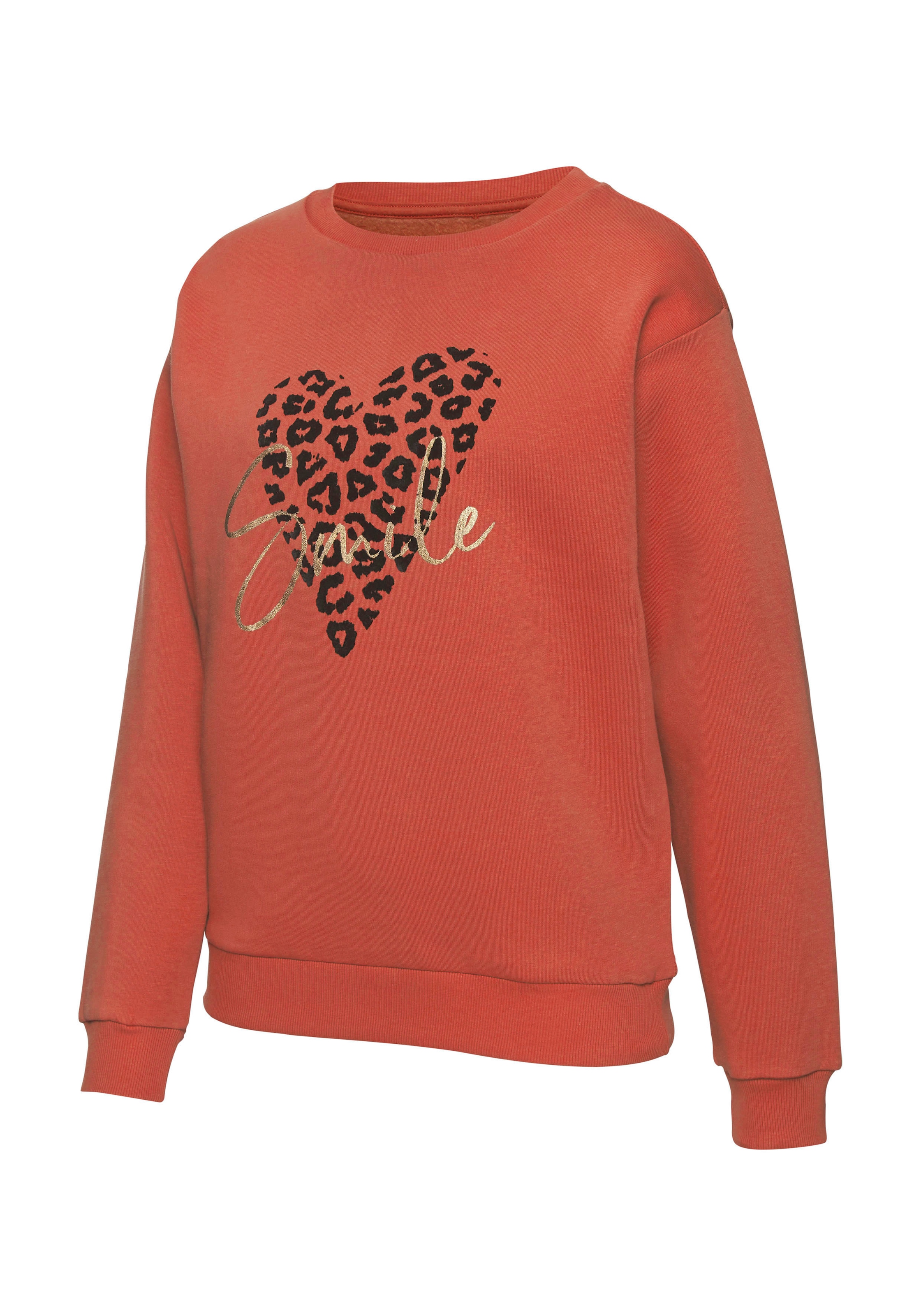 LASCANA Sweatshirt, Loungehirt mit Herz-Leo-Druck, Loungewear