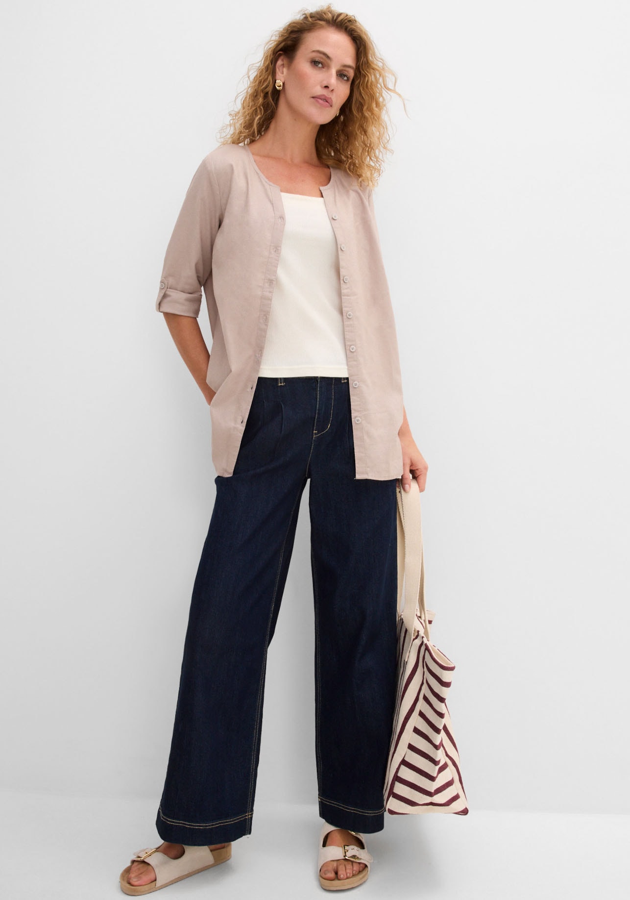 bonprix Langarmbluse »Bluse mit Leinen, 3/4 Arm« Regular Fit, für den Alltag, aus Leinen und Baumwolle