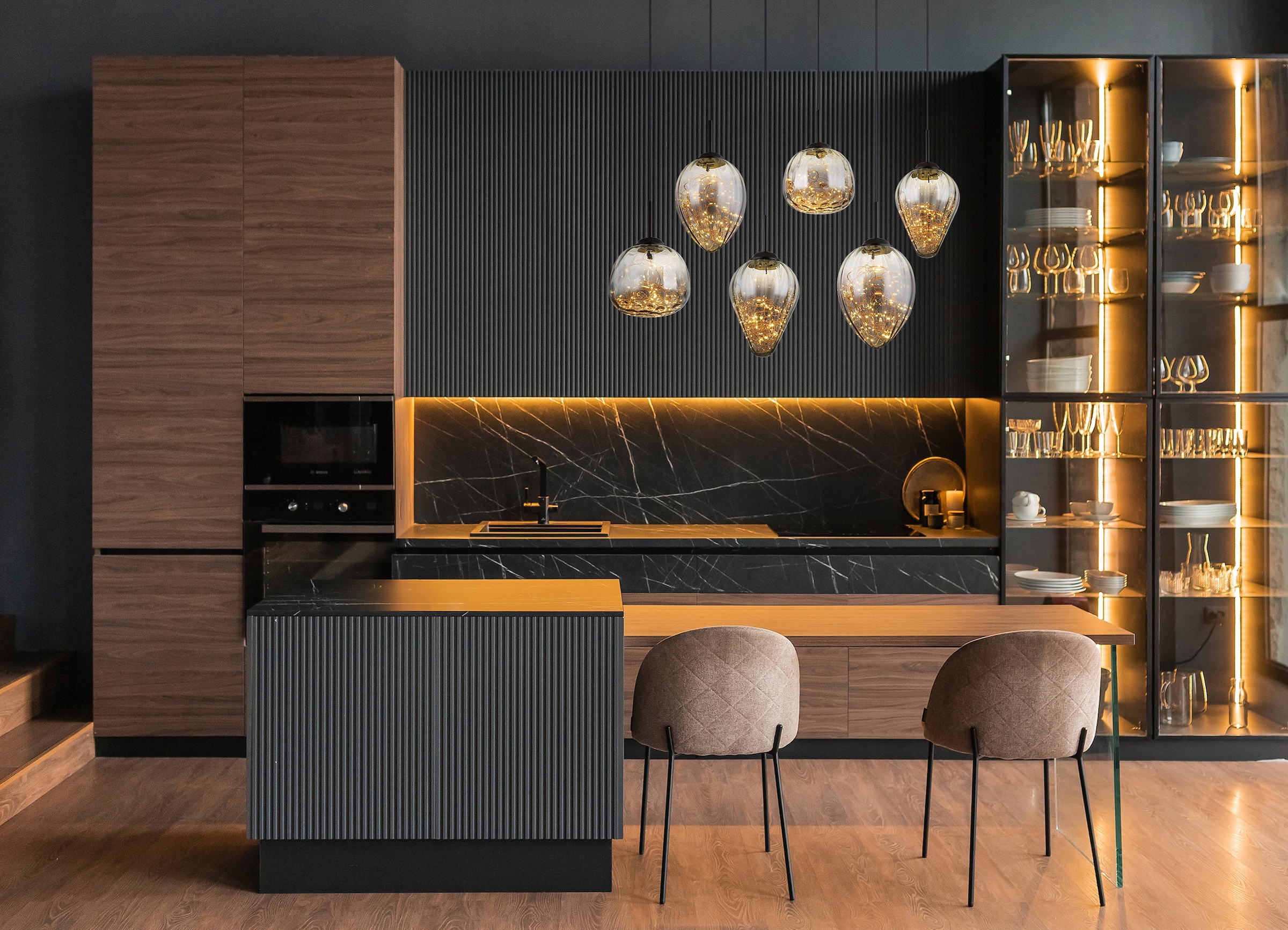 GLOBO LIGHTING Hängeleuchte »FIREFLY« LED-Modul 1 Stk. Warmweiß Hängelampe Glas rauchfarben unterschiedliche Glasformen Esszimmer