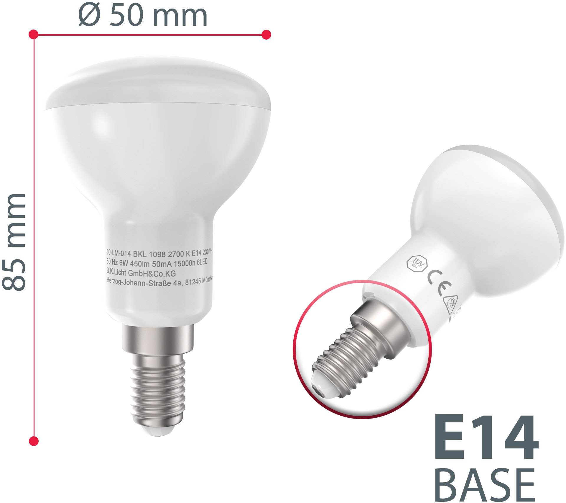 B.K.Licht LED-Leuchtmittel, E14, 5 St., Warmweiß, LED-Lampe Glühbirne 6 Watt 450 Lumen 2.700 Kelvin Energiesparlampe