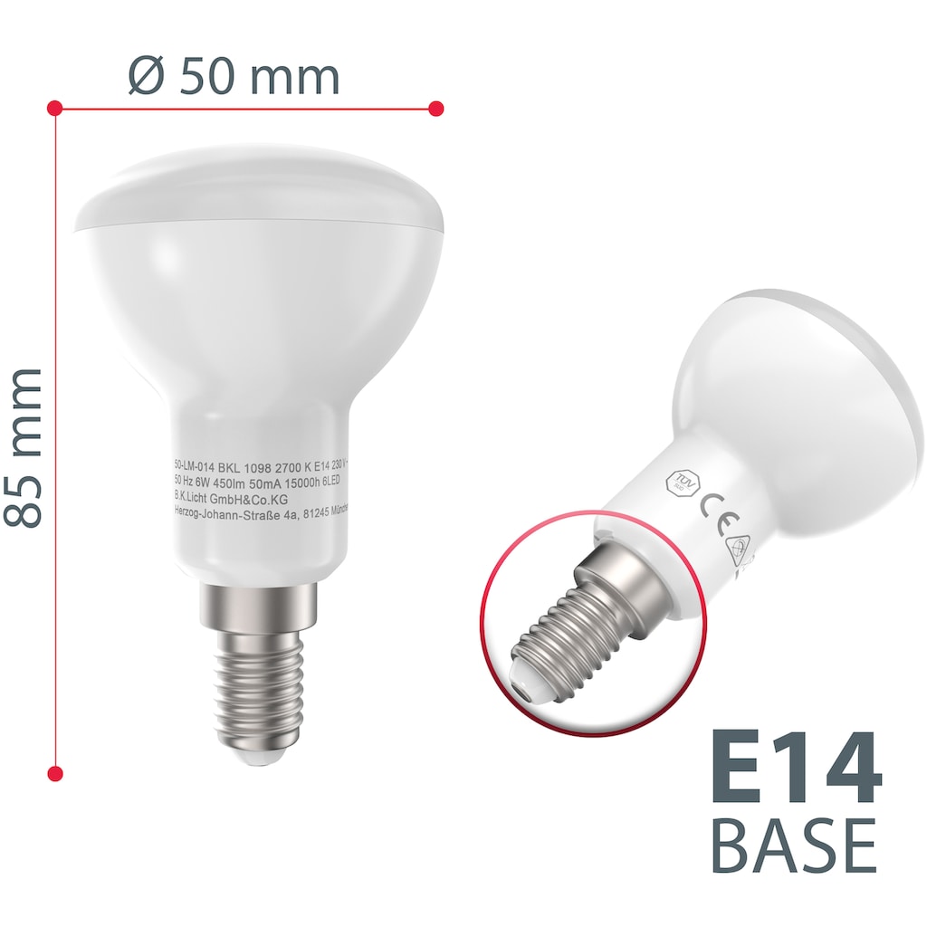 B.K.Licht LED-Leuchtmittel, E14, 5 St., Warmweiß