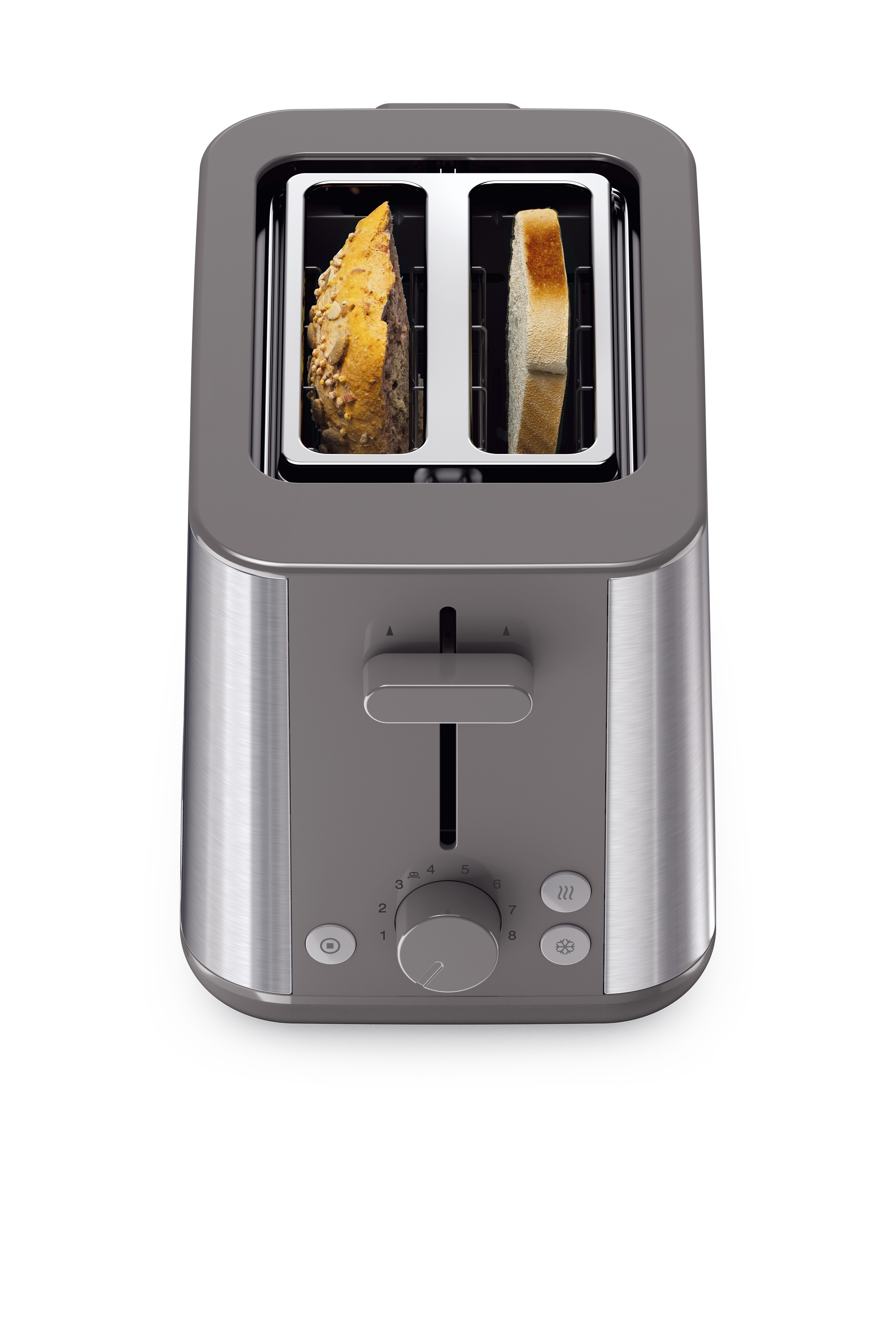 Braun Toaster »PurShine HT 1510 GY - 2 Schlitze, 8 Stufen, Auftau- Aufwärmfunktion«, 900 W, 900 W, Edelstahl, Automatische Abschaltung, Brötchenaufsatz