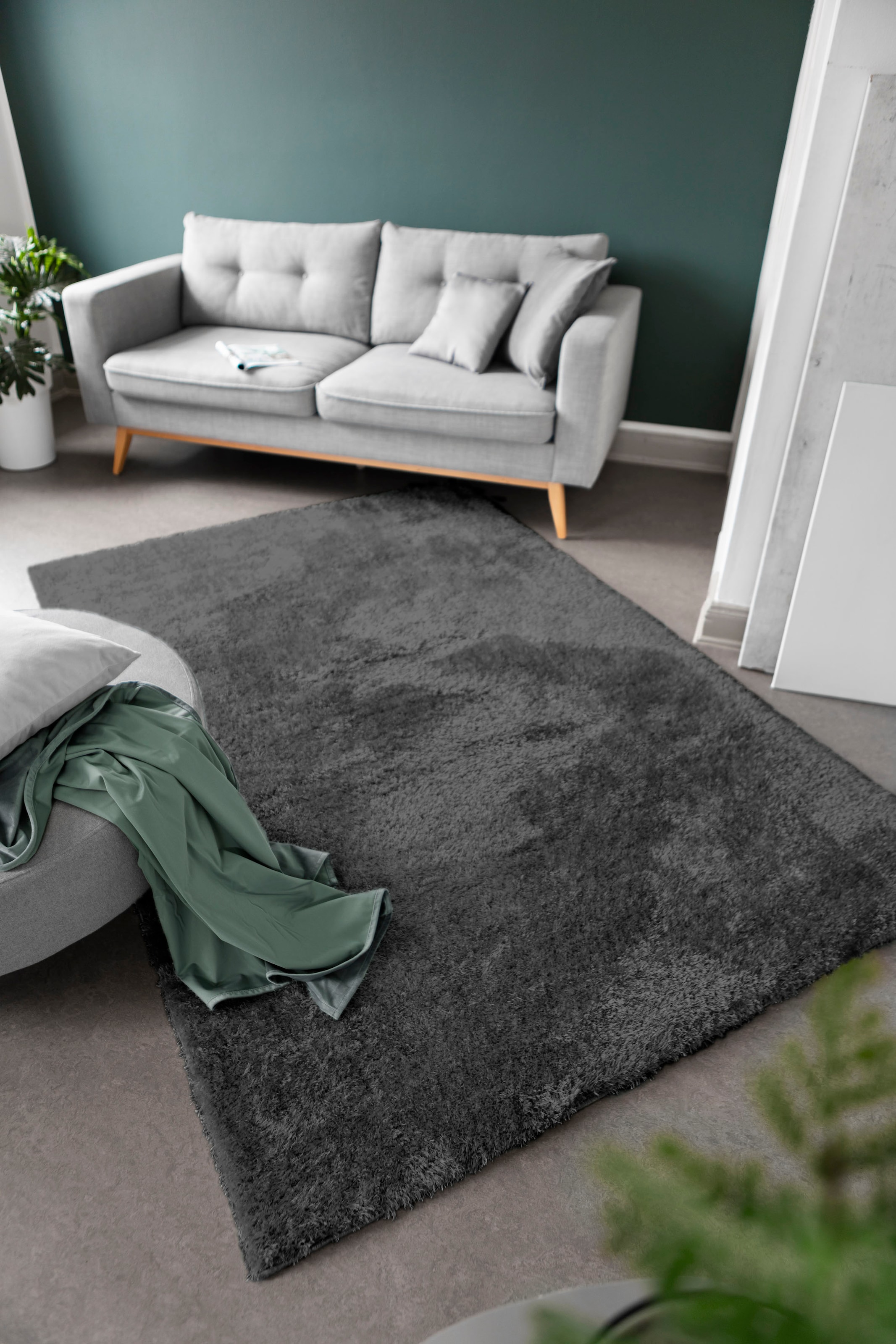 my home Hochflor-Teppich "Lahti" rechteckig 45 mm Höhe Uni Farben, weich & günstig online kaufen