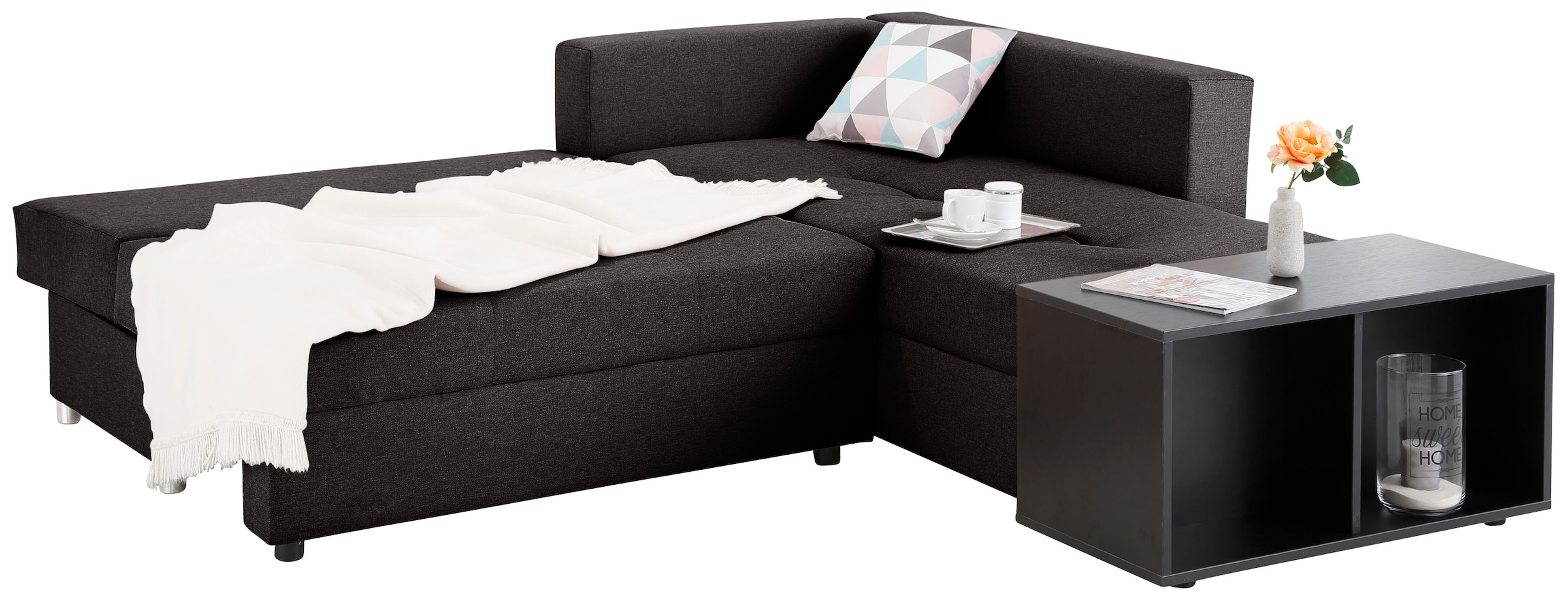 Home affaire Ecksofa »Italia L-Form, B: 217 cm« Bettfunktion, Bettkasten & 1 Zierkissen, Federkern