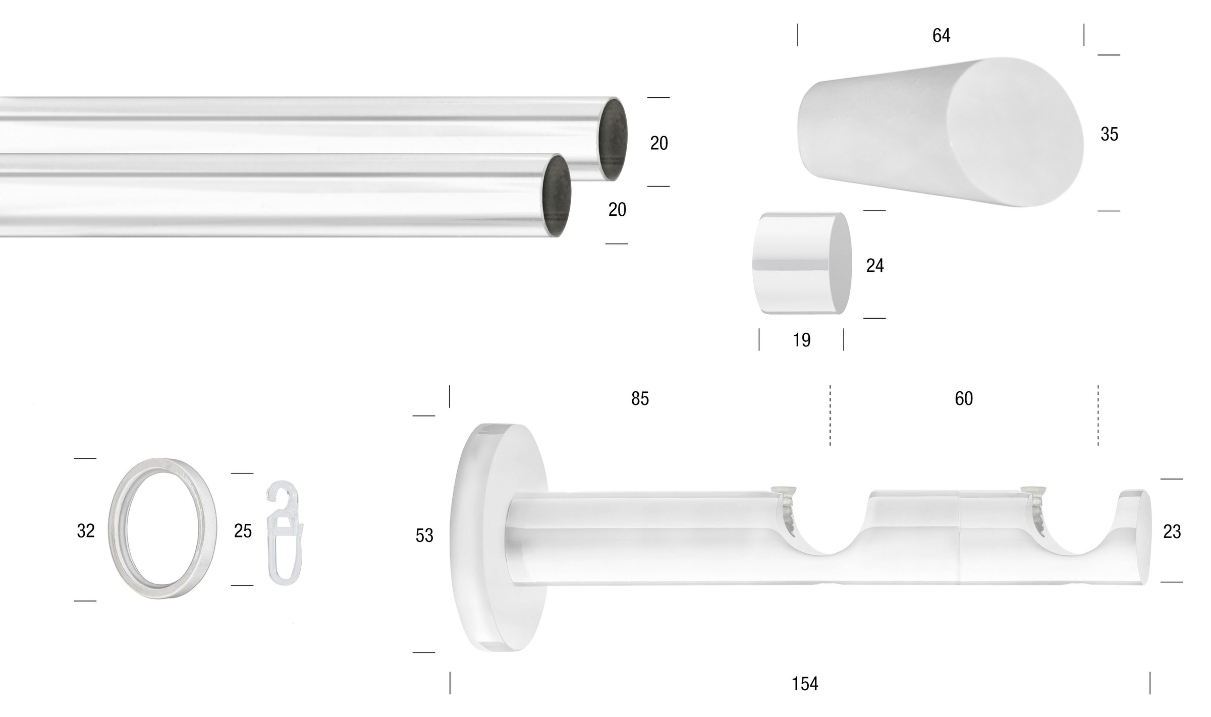 GARESA Gardinenstange »WHITE« Ø 20 mm 2 läufig-läufig Wunschmaßlänge Vorhan günstig online kaufen