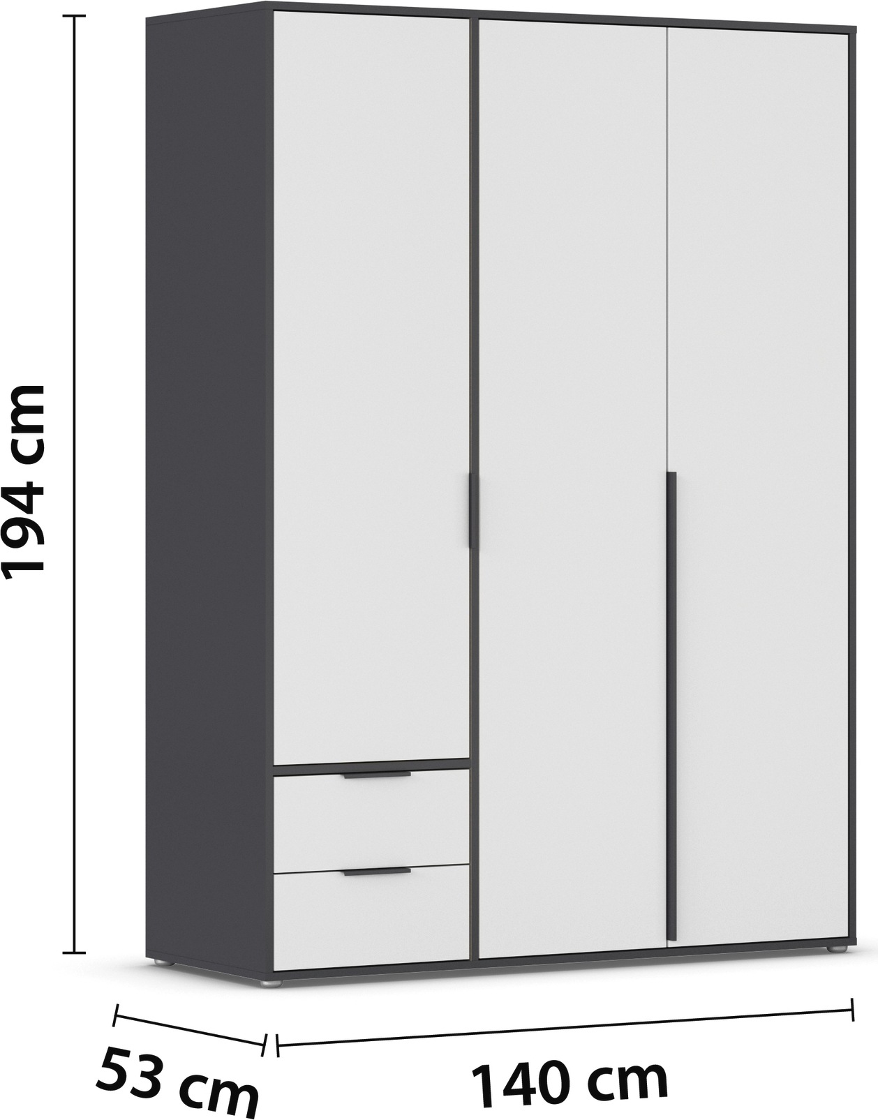 rauch Drehtürenschrank »Kleiderschrank Schrank Garderobe Wäscheschrank NAGATA viel Stauraum«, (in 3 verschiedenen Ausstattungen BASIC/CLASSIC/PREMIUM), mit Schubladen sowie Stangengriffen TOPSELLER MADE IN GERMANY