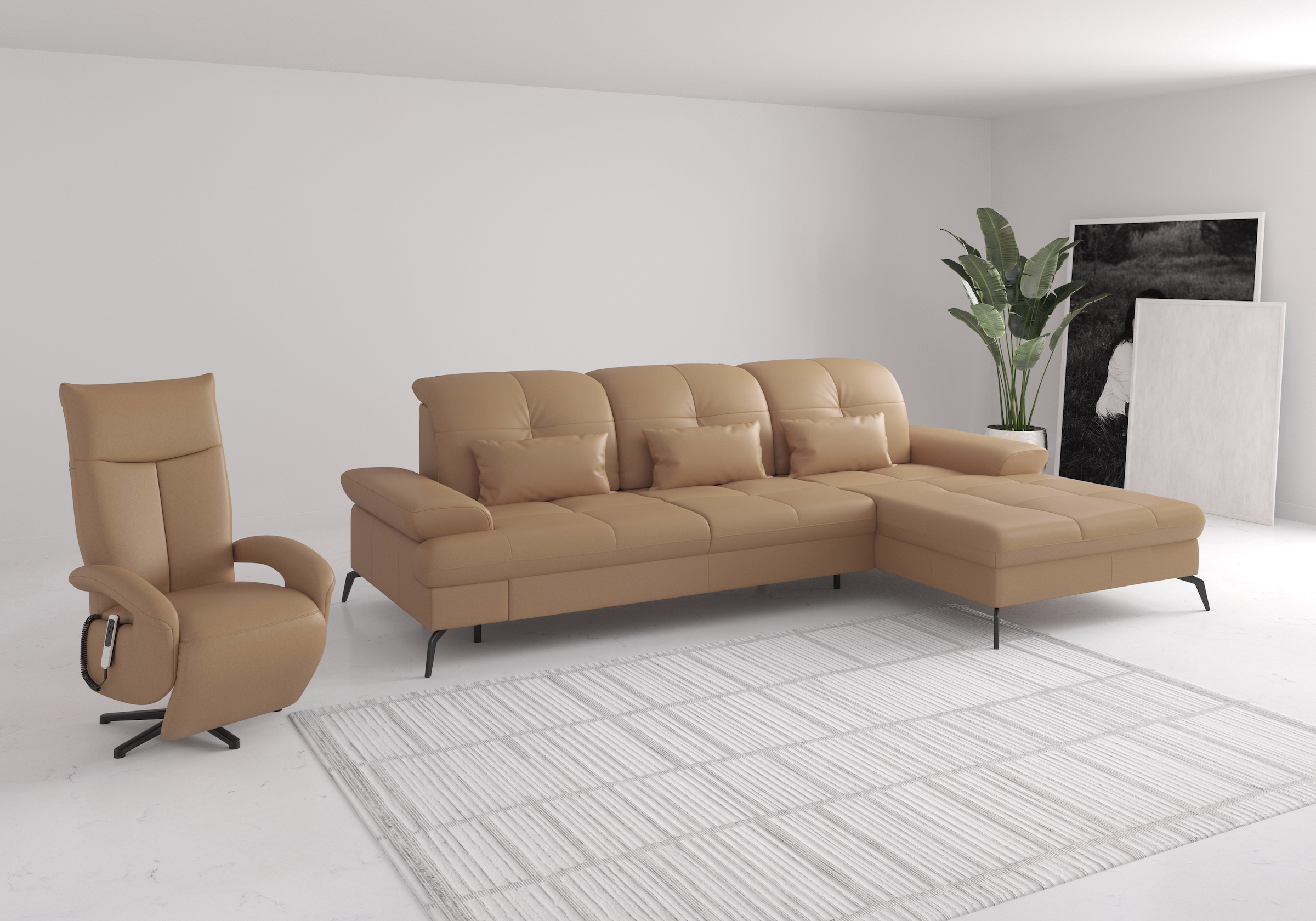sit&more Ecksofa »Amica, L-Form, inkl. Sitztiefenverstellung & Armteilverstellung«, wahlweise mit Bettfunktion, Bettkasten und Kopfteilverstellung