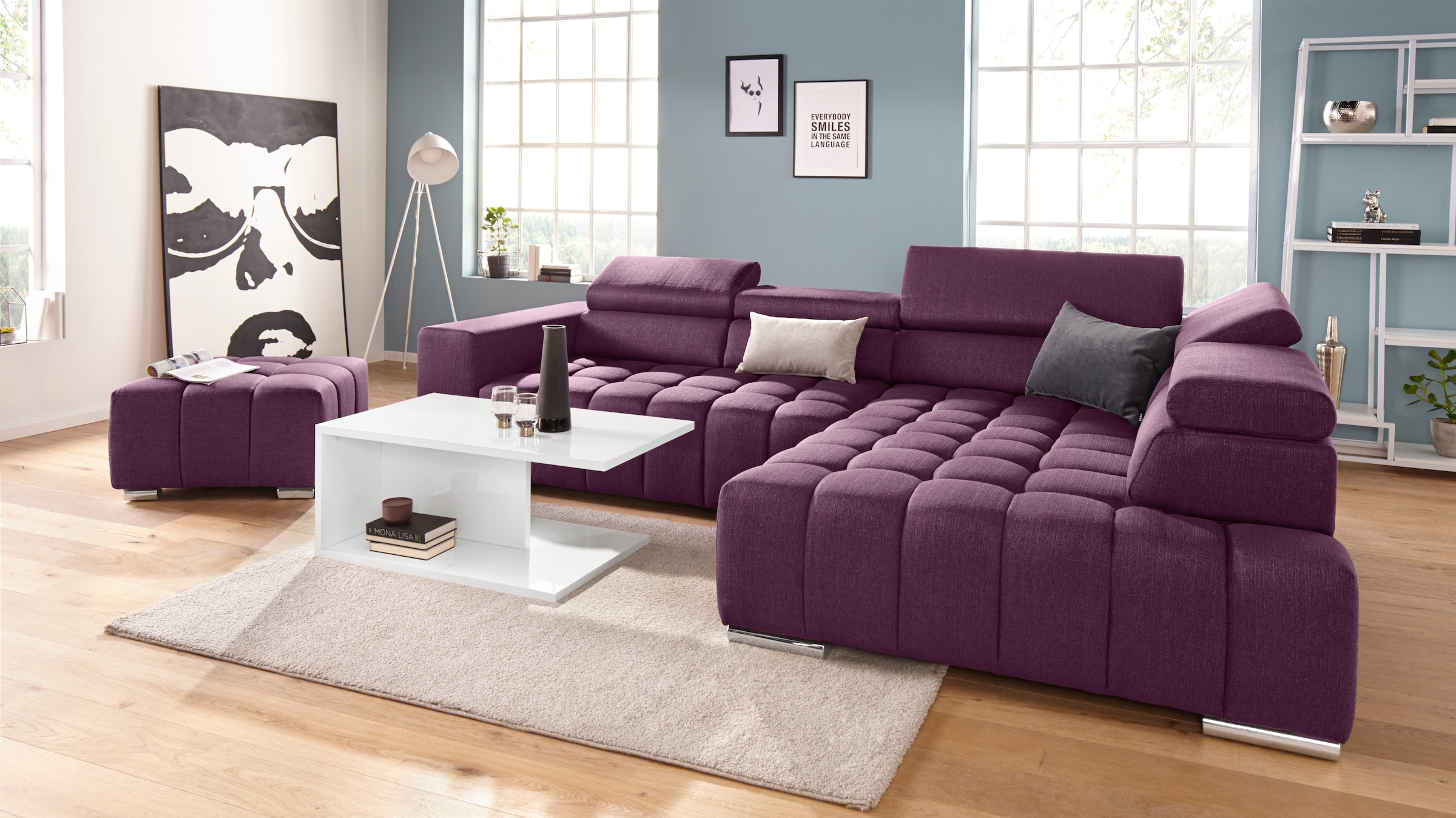 exxpo - sofa fashion Ecksofa »Elias, aktuelle Kreuzsteppung im Sitz, bequem, L-Form«, mit Kopf- bzw. Rückenverstellung, wahlweise mit Bettfunktion