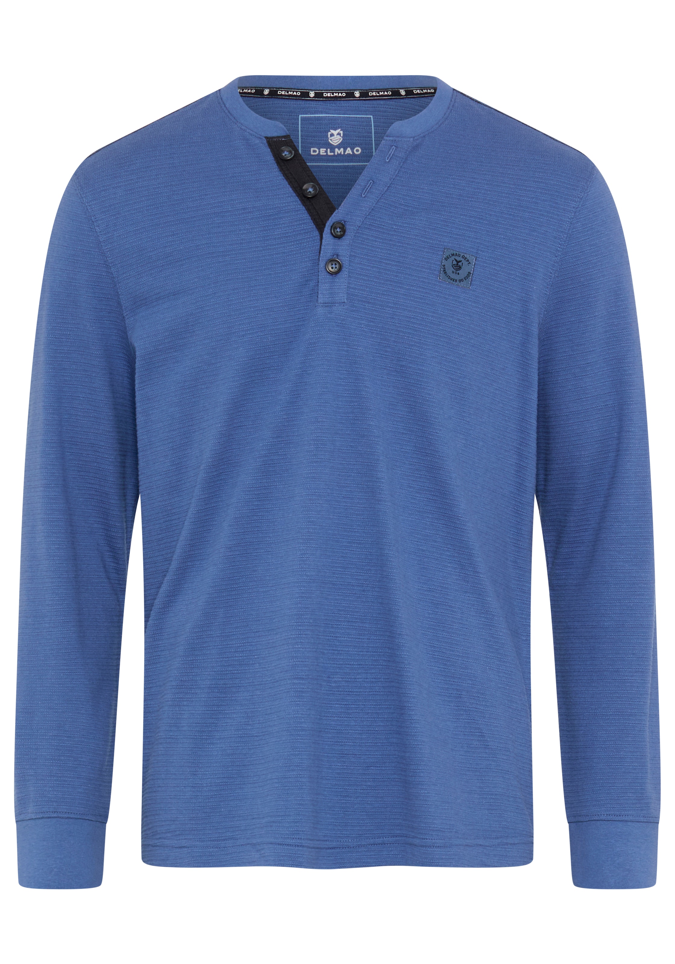 DELMAO Henleyshirt Normale Passform, Langarm, mit Stehkragen und V-Ausschnitt