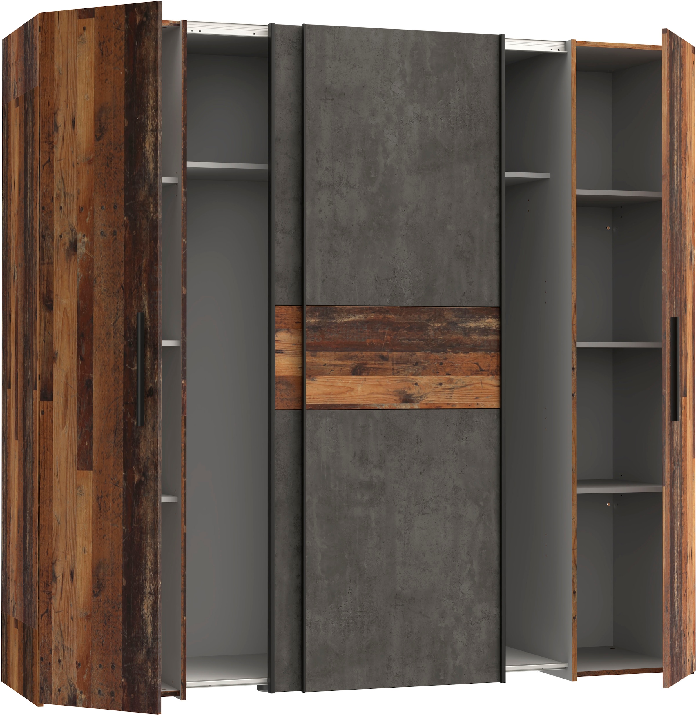 FORTE Kleiderschrank »Kalixtus, TOPSELLER, Made in Europe«, (B/H/T ca. 200x190x60 cm, 2 Schiebetüren, 2 Drehtüren, 8 Einlegeböden), Kombination aus Dreh- und Schwebetüren, mehrere Farben