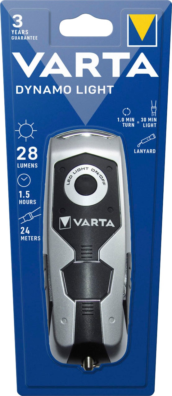 VARTA Taschenlampe »DYNAMO LIGHT LED«, (1 St.), mit Kurbel - 100% batterieunabhängig - Stromausfall, Camping, Outdoor