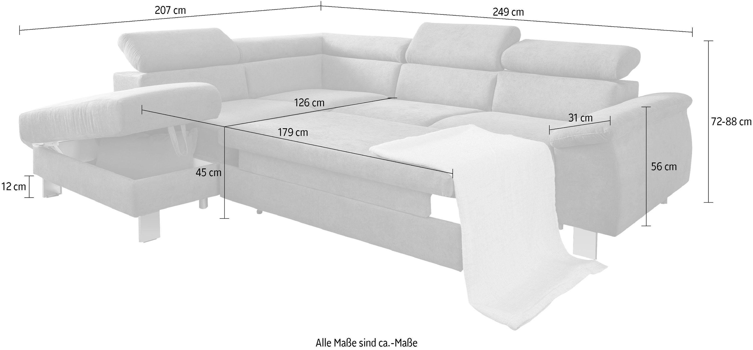 COTTA Polstergarnitur »Komaris L-Form«, (Set), Set bestehend aus: Ecksofa mit Kopfteilverstellung & Hocker