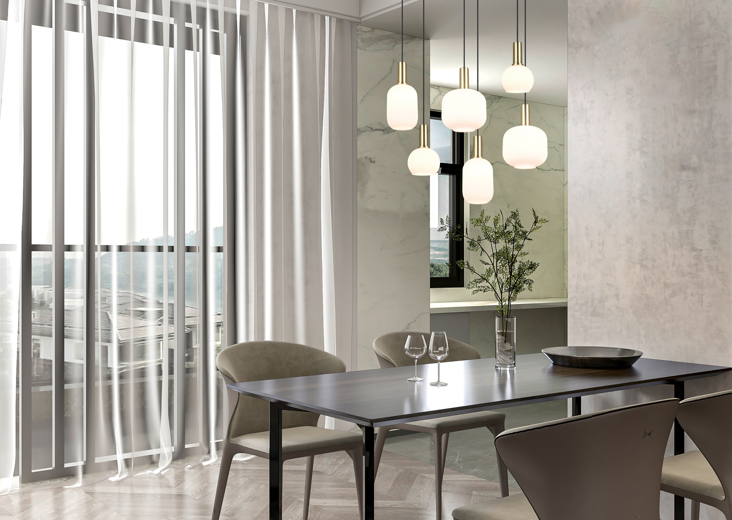 TRIO Leuchten Pendelleuchte »DIVA, E27 Hängelampe 6-flammig mit Glasschirm, exkl 6xE27 max 10W«, 6 flammig, Leuchtmittel E27 | Leuchtmittel wechselbar, höhenverstellbar bis max 150cm Hängeleuchte 92x 35 cm Wohnzimmer Küche