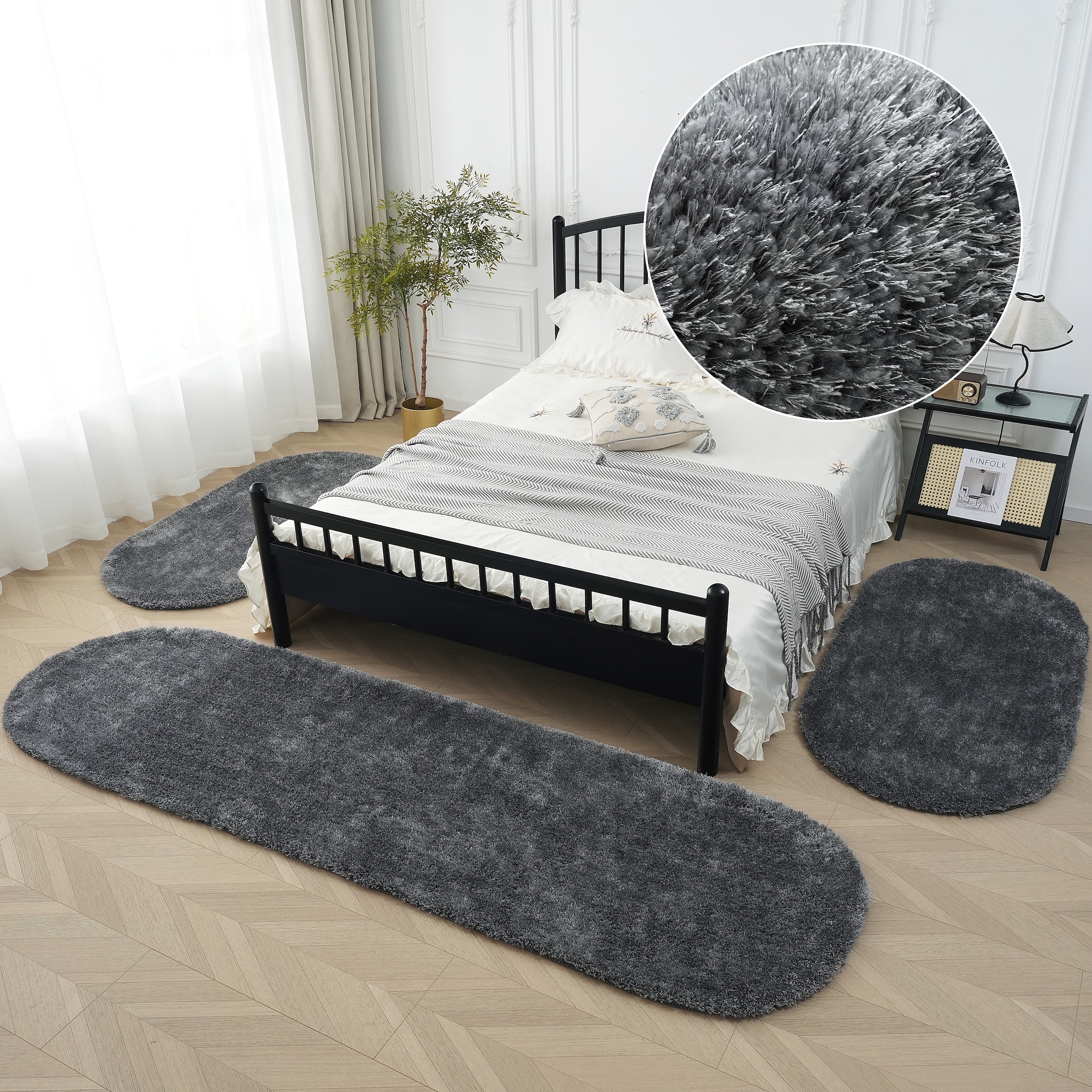 Bruno Banani Hochflor-Bettumrandung »Dana Teppich, Kundenliebling« Höhe 30 mm 3 tlg. unifarben, Mikrofaser, pflegeleicht, Bettvorleger, Schlafzimmer