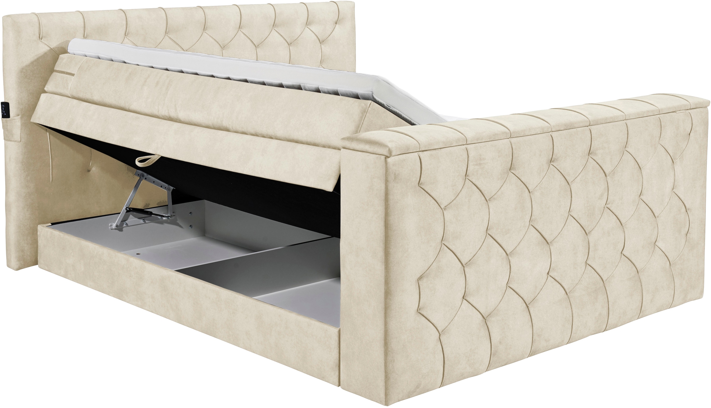 ED EXCITING DESIGN Boxspringbett »Springdale«, mit Bettkasten, motorisierter TV-Halterung, Duo-Matratze (H3/H4)