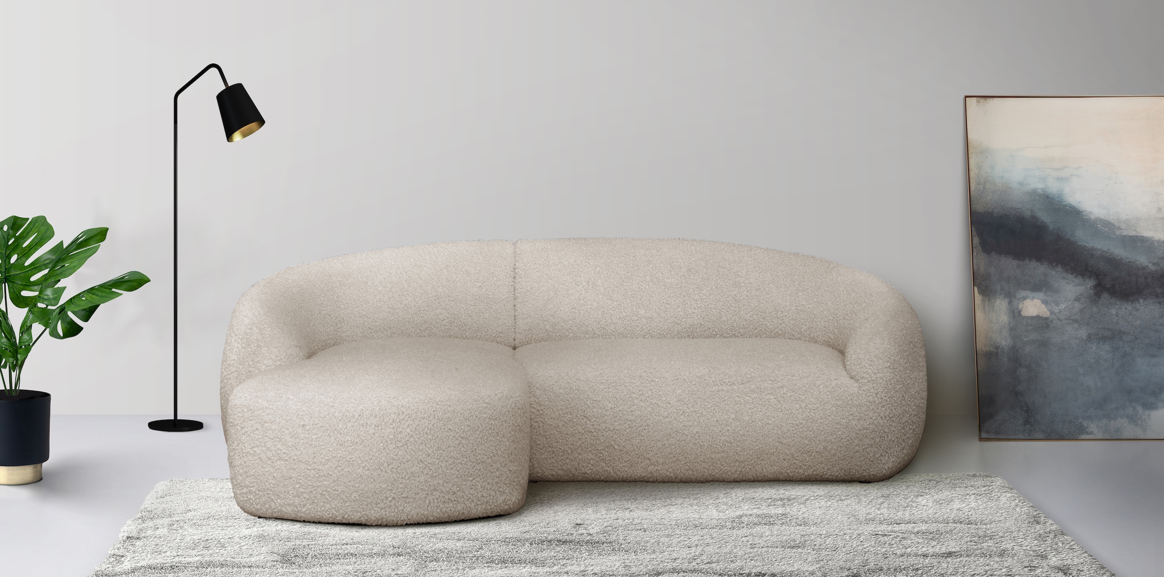 LeGer Home by Lena Gercke Ecksofa »YANI L-Form, Designersofa, organische Form, Maße B/T/H: 255/170/81 cm«, mit Wellenunterfederung, auch in Bouclé, Recamiere rechts/links