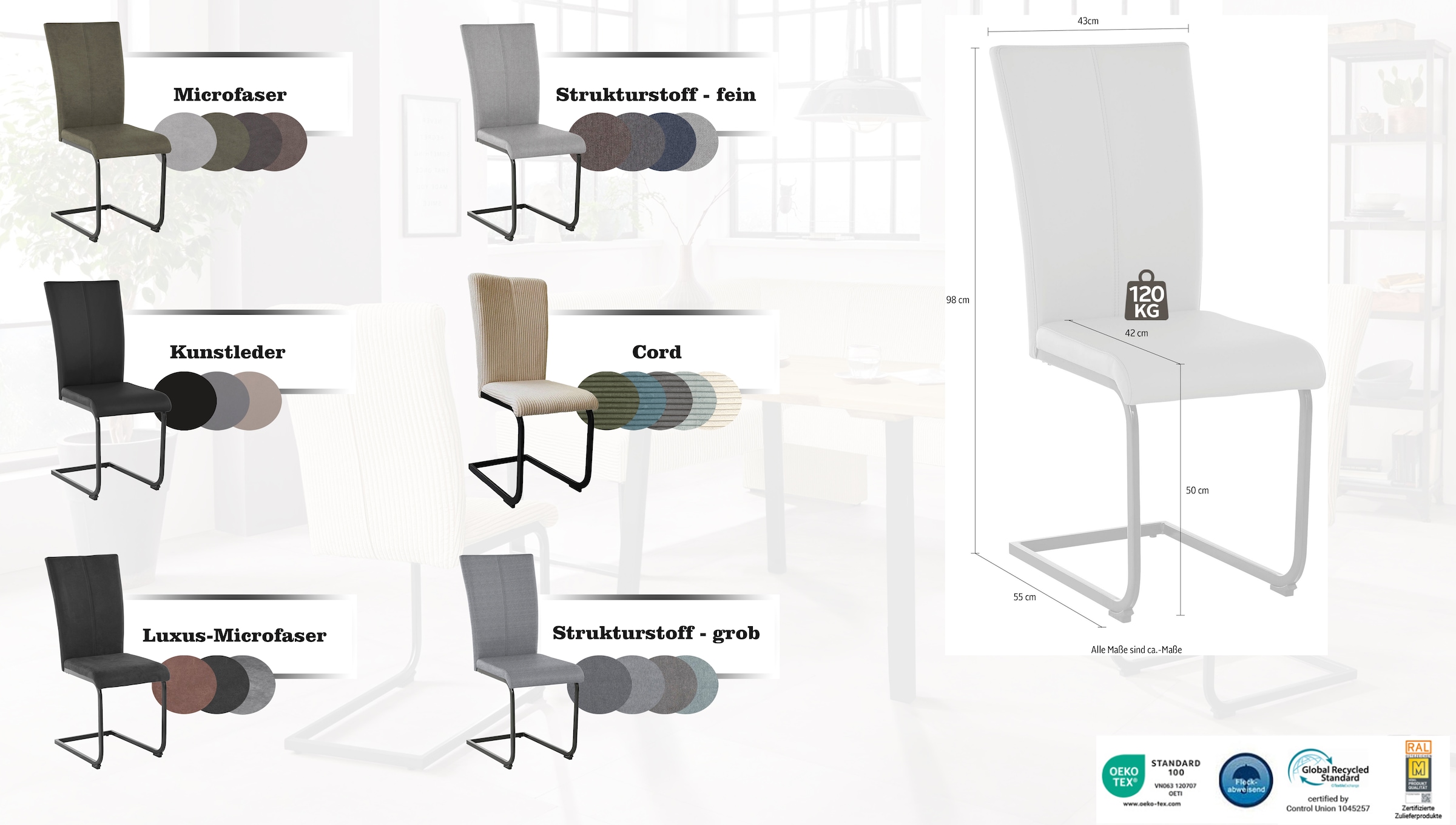 Home affaire Freischwinger »Oliver«, (Set), 2 St., Kunstleder, Stuhl belastbar bis 120 Kg